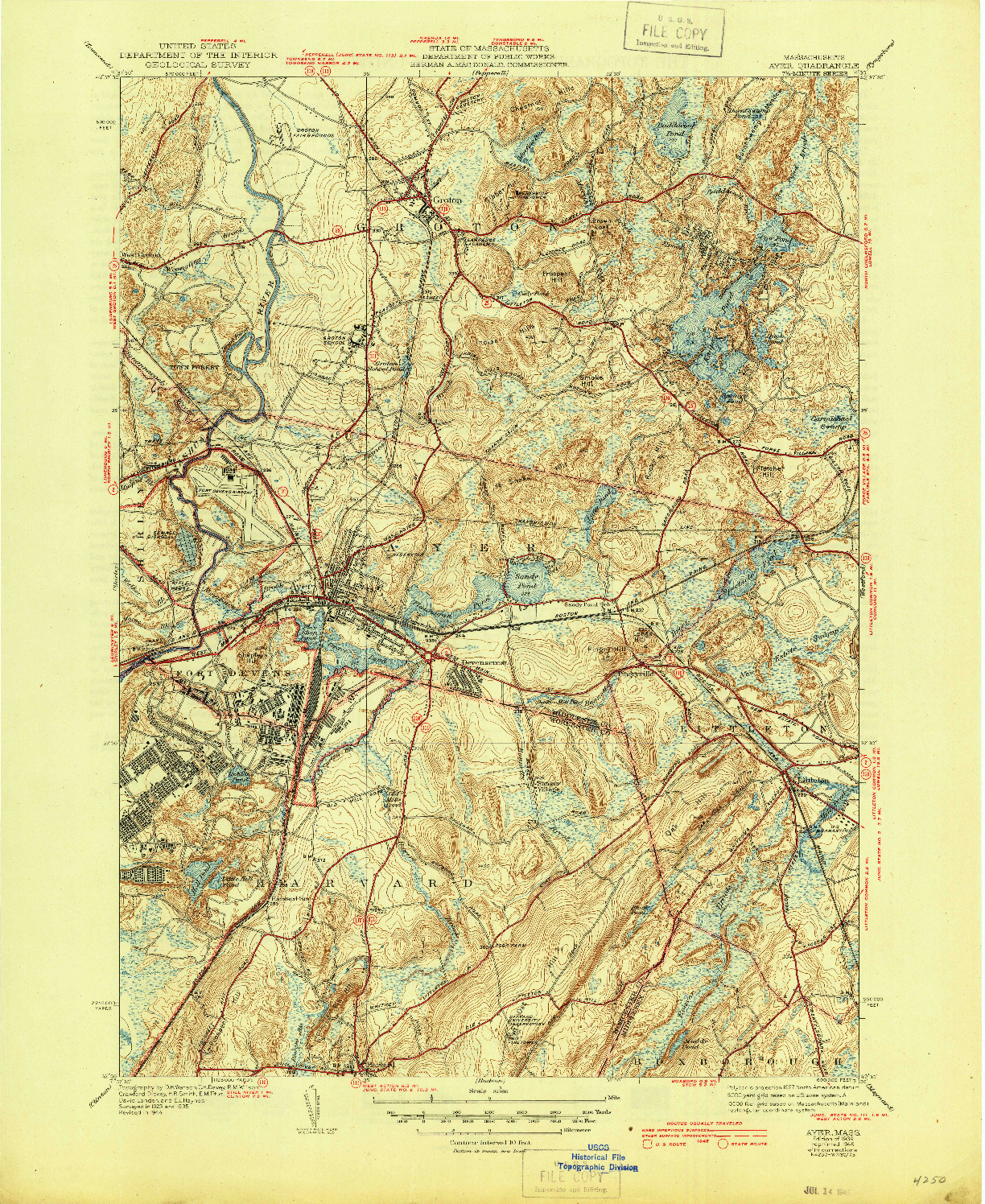 USGS 1:31680-SCALE QUADRANGLE FOR AYER, MA 1939