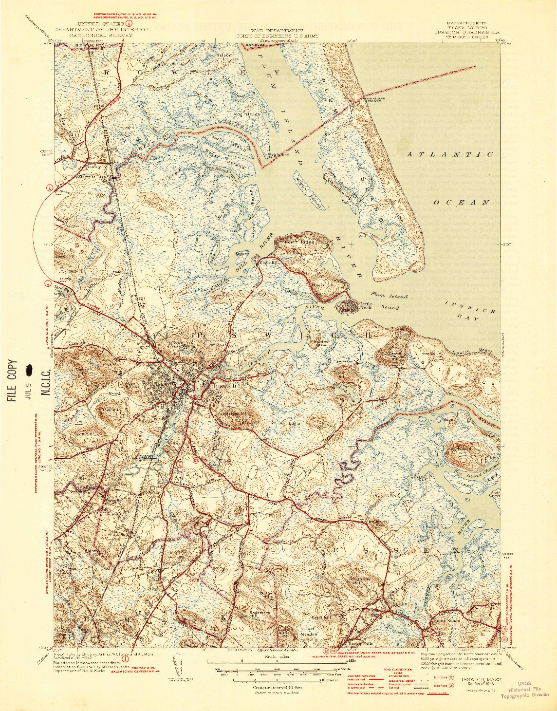 USGS 1:31680-SCALE QUADRANGLE FOR IPSWICH, MA 1945