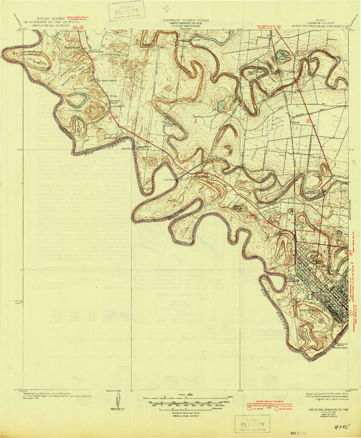 USGS 1:31680-SCALE QUADRANGLE FOR WEST BROWNSVILLE, TX 1936