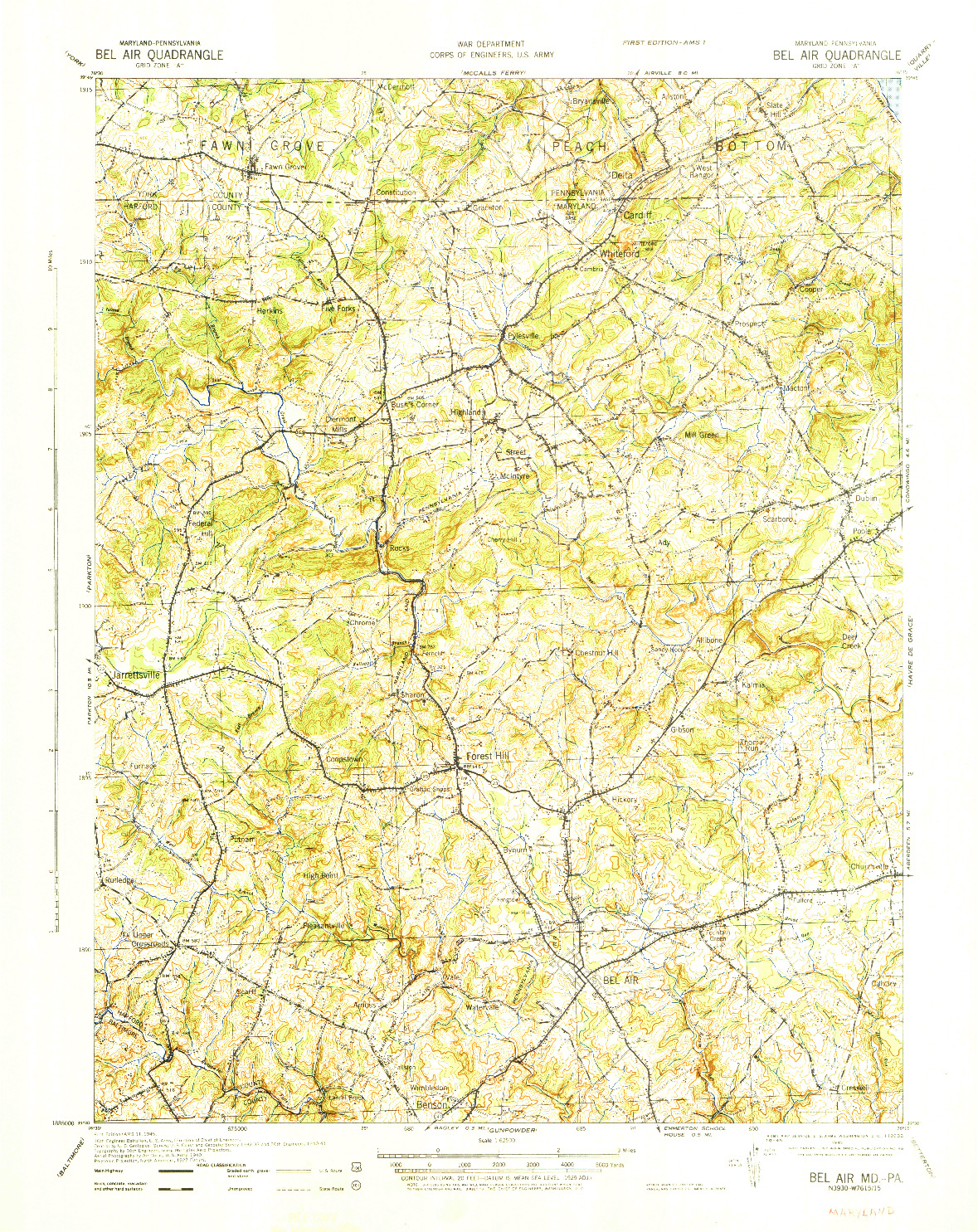 USGS 1:62500-SCALE QUADRANGLE FOR BEL AIR, MD 1945