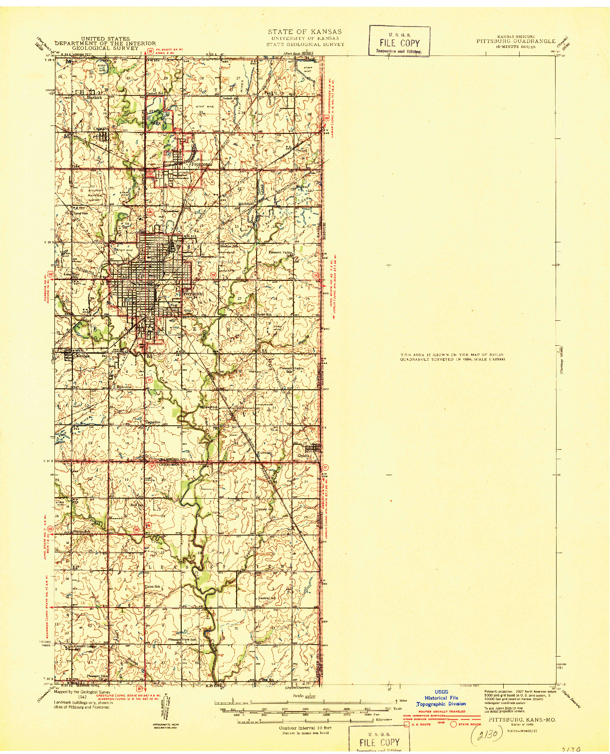 USGS 1:62500-SCALE QUADRANGLE FOR PITTSBURG, KS 1945