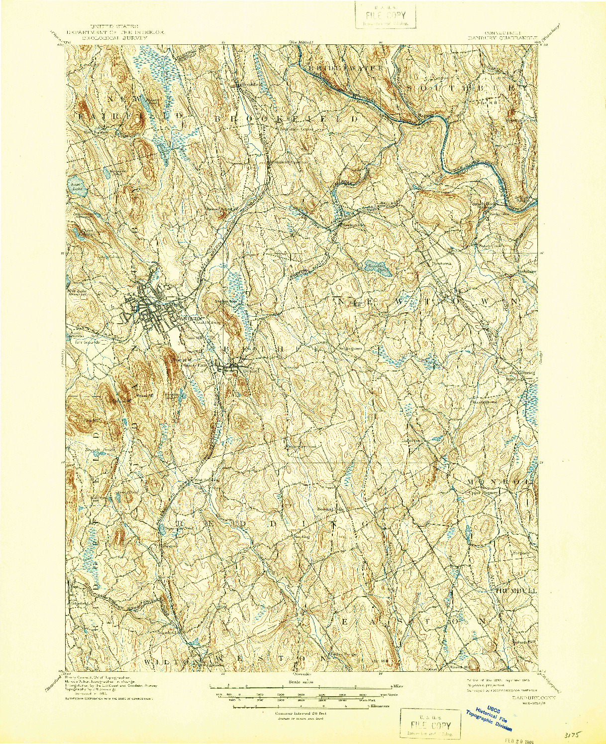 USGS 1:62500-SCALE QUADRANGLE FOR DANBURY, CT 1892