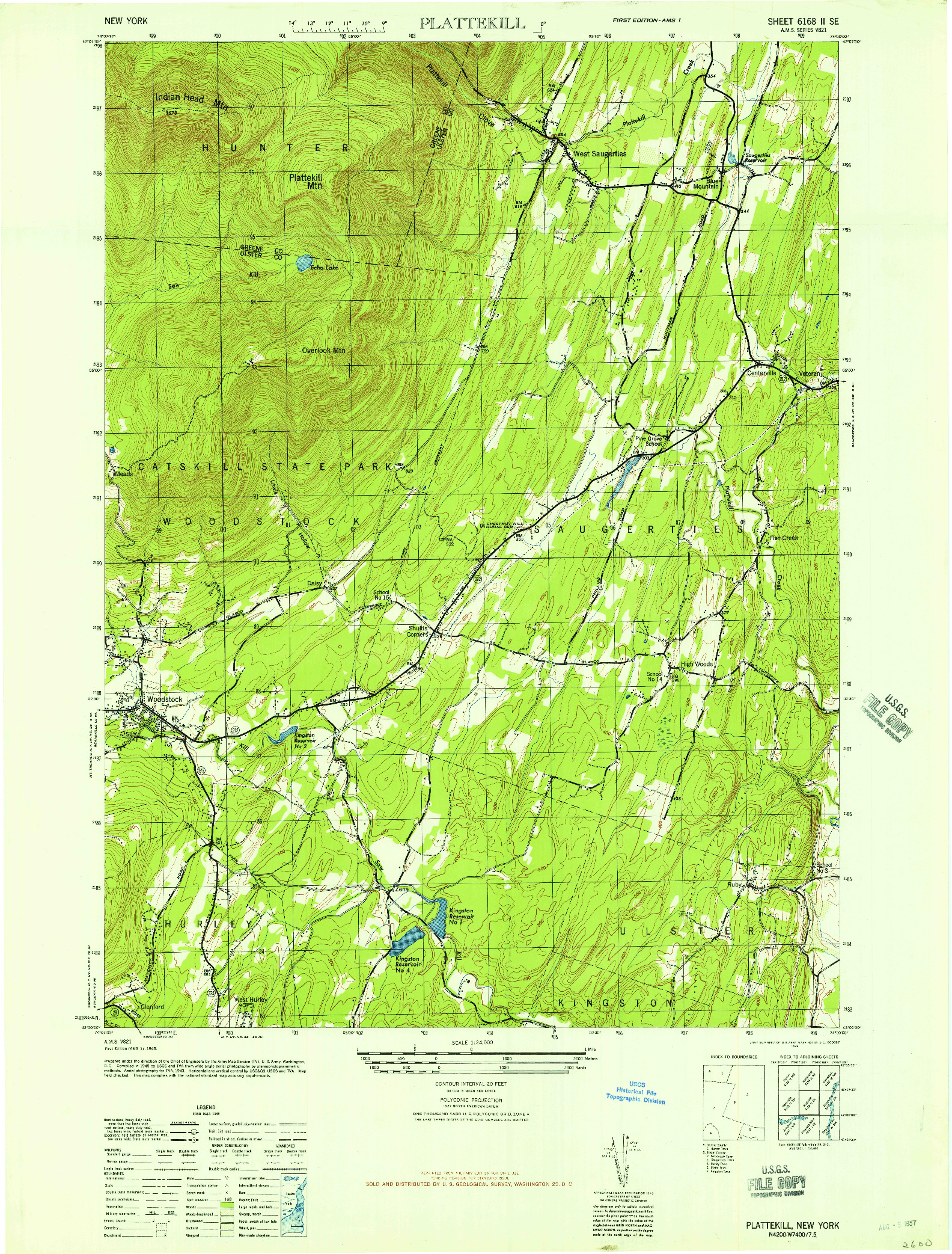 USGS 1:24000-SCALE QUADRANGLE FOR PLATTEKILL, NY 1946