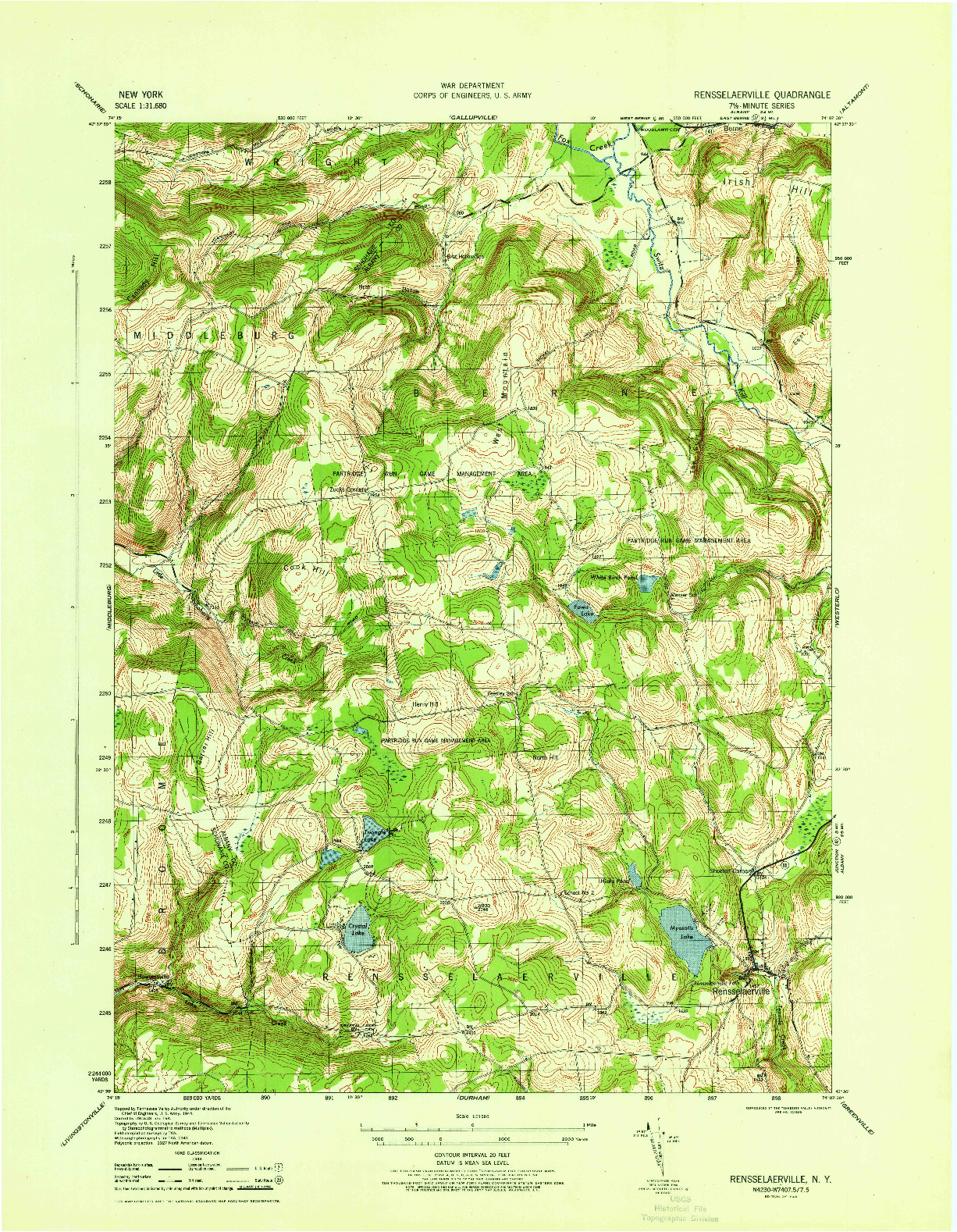 USGS 1:31680-SCALE QUADRANGLE FOR RENSSELAERVILLE, NY 1946