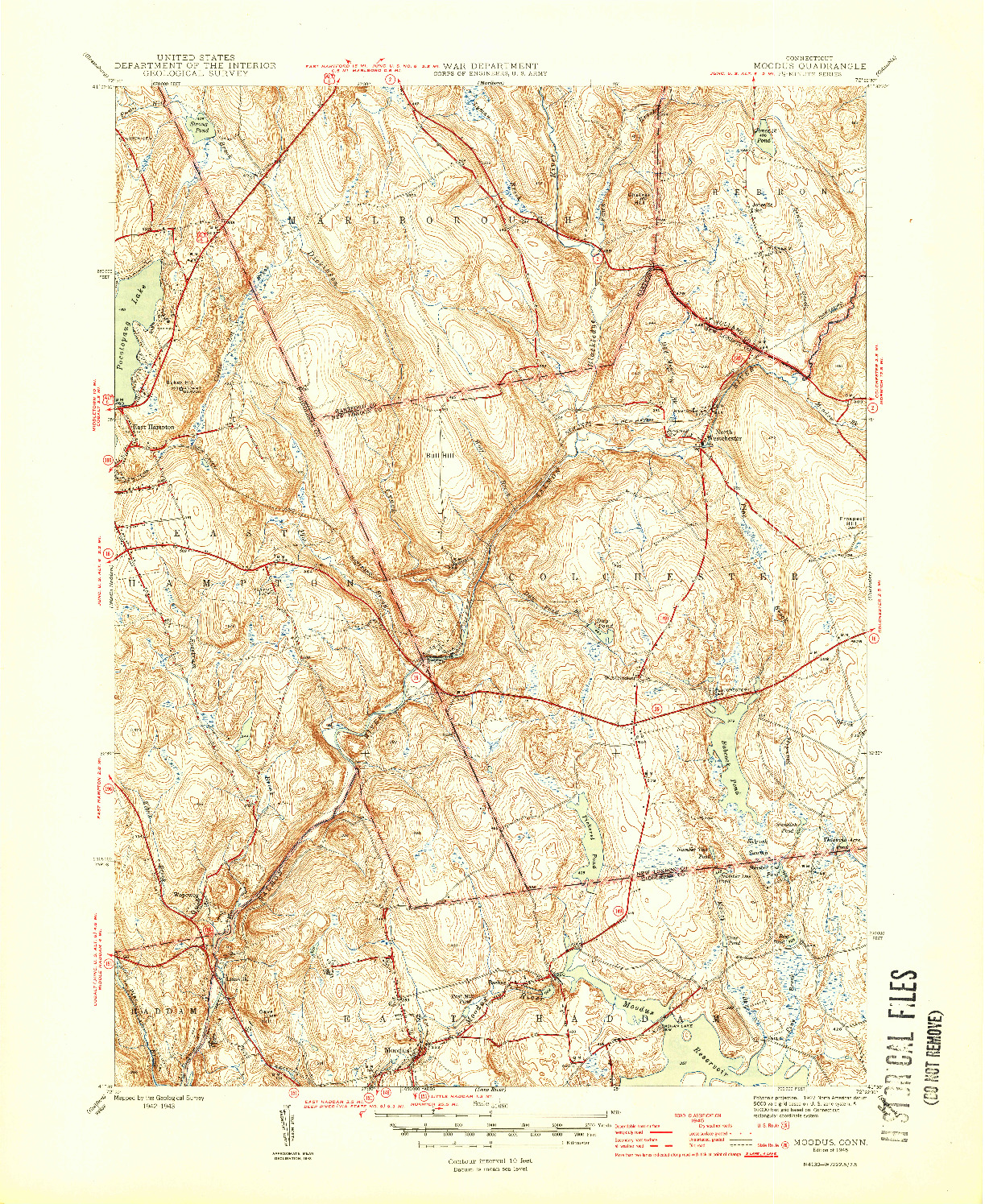 USGS 1:31680-SCALE QUADRANGLE FOR MOODUS, CT 1946