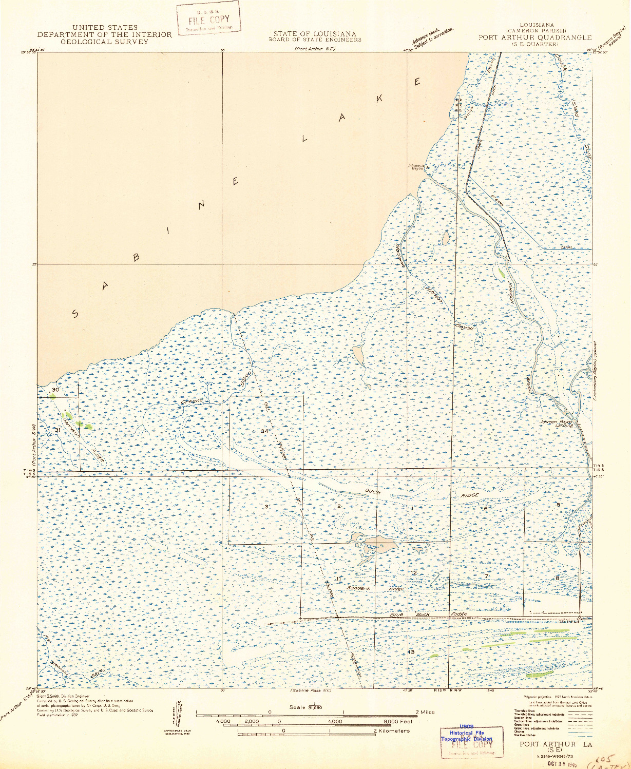 USGS 1:31680-SCALE QUADRANGLE FOR PORT ARTHUR SE, LA 1946