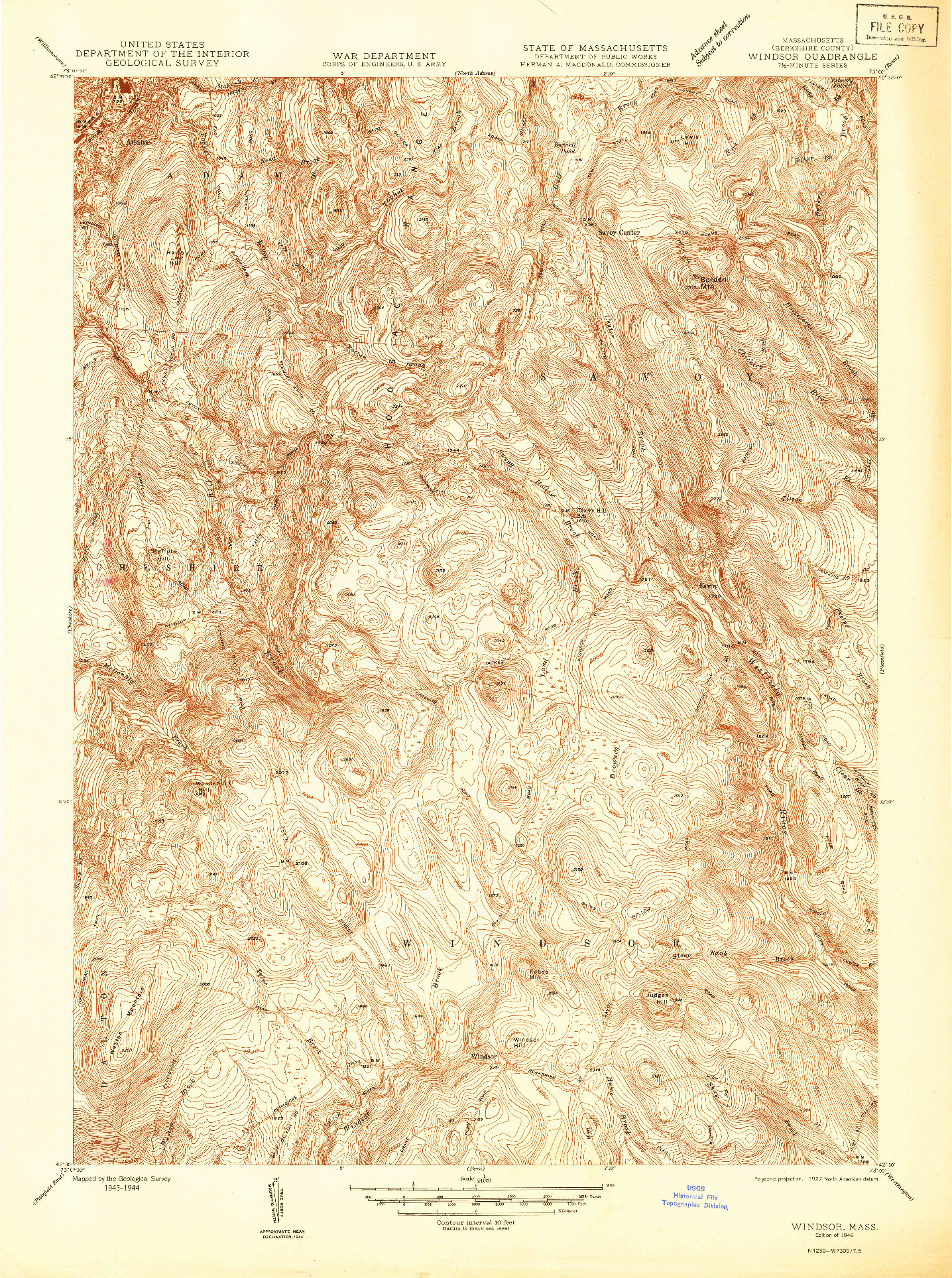 USGS 1:24000-SCALE QUADRANGLE FOR WINDSOR, MA 1946