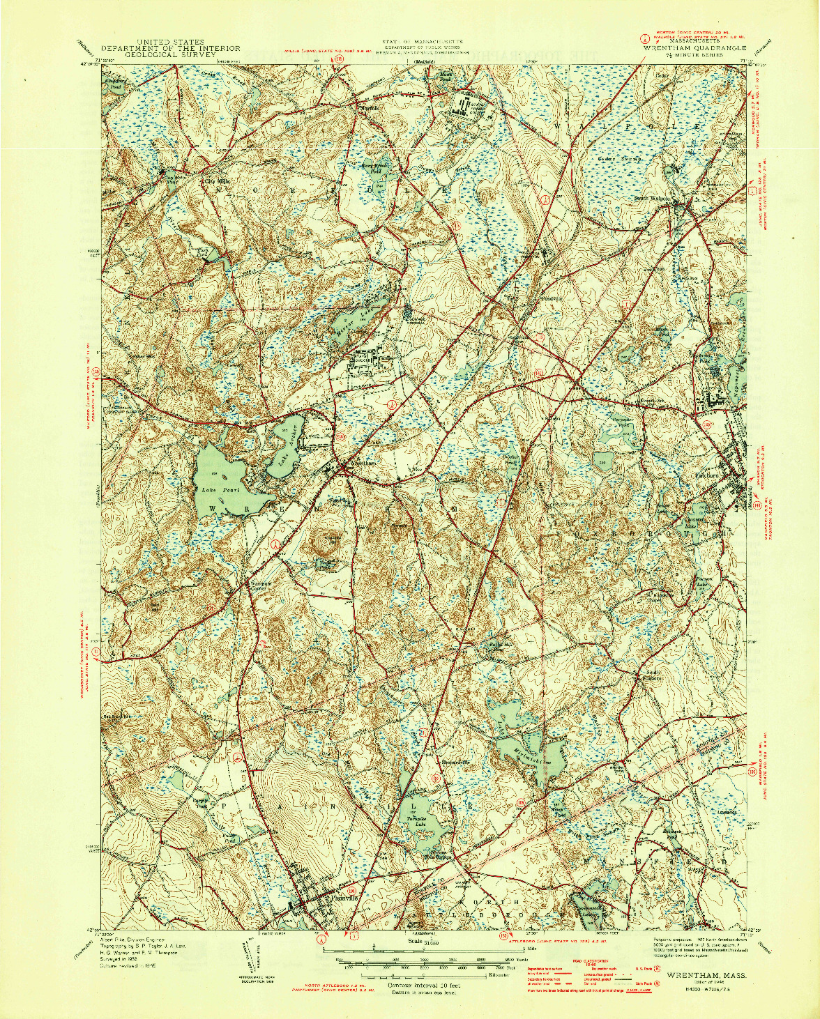 USGS 1:31680-SCALE QUADRANGLE FOR WRENTHAM, MA 1946