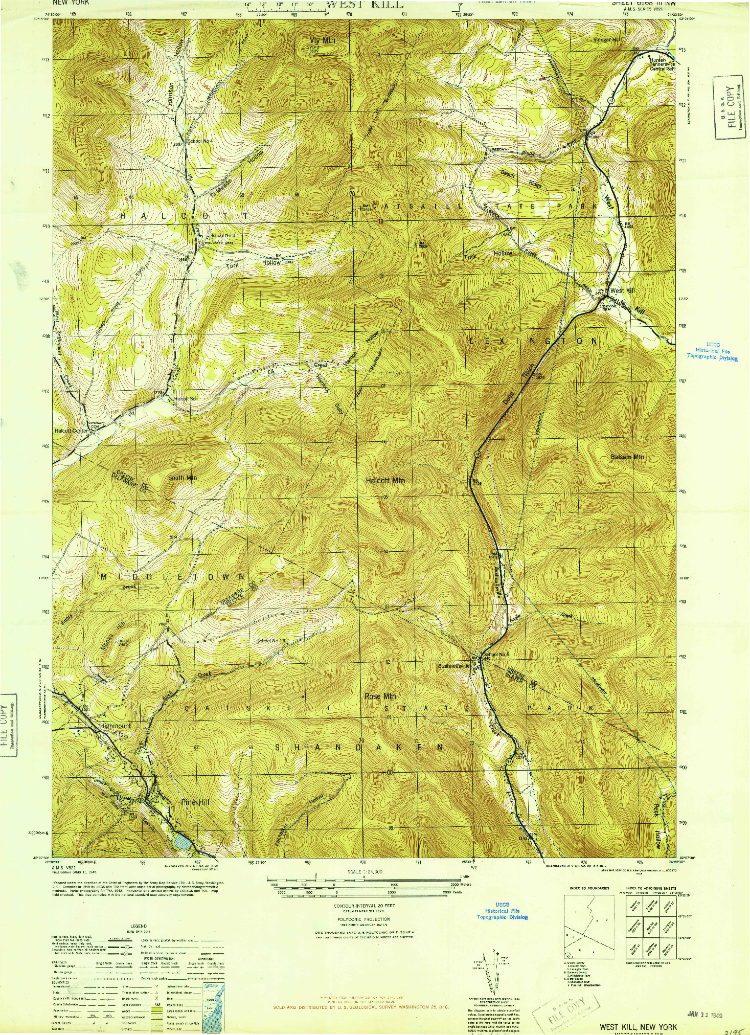 USGS 1:24000-SCALE QUADRANGLE FOR WEST KILL, NY 1945