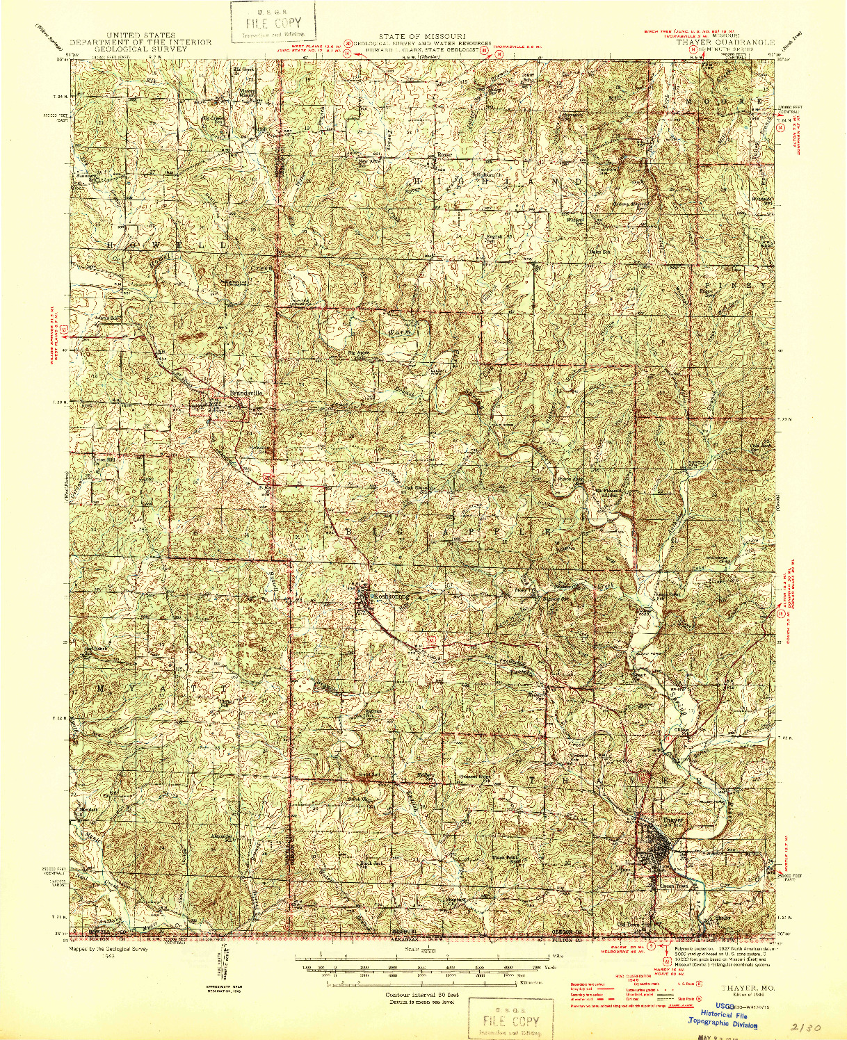 USGS 1:62500-SCALE QUADRANGLE FOR THAYER, MO 1946