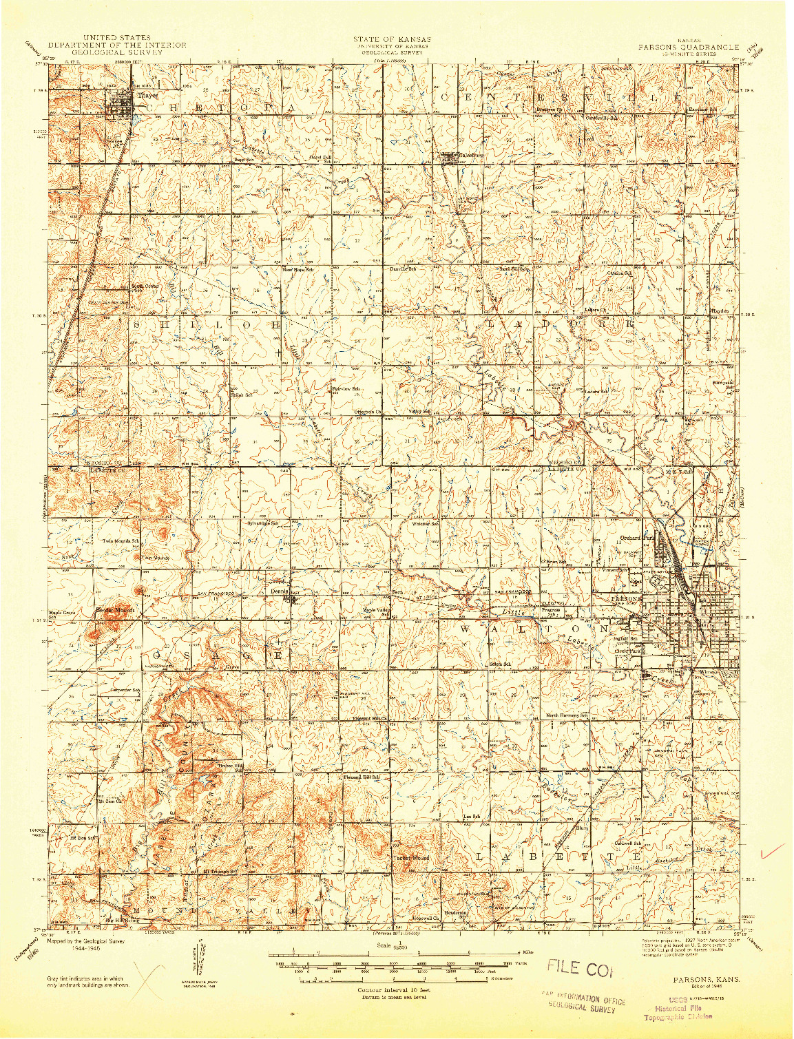USGS 1:62500-SCALE QUADRANGLE FOR PARSONS, KS 1946