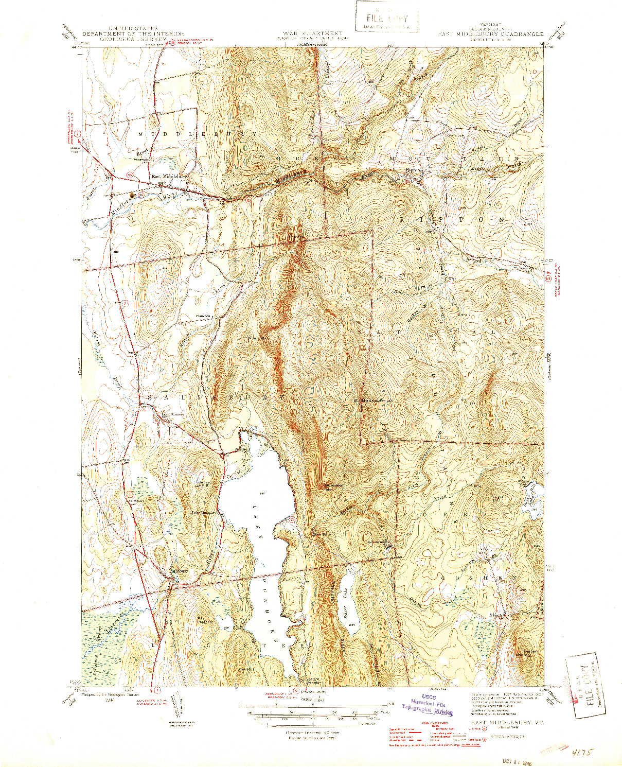 USGS 1:31680-SCALE QUADRANGLE FOR EAST MIDDLEBURY, VT 1946