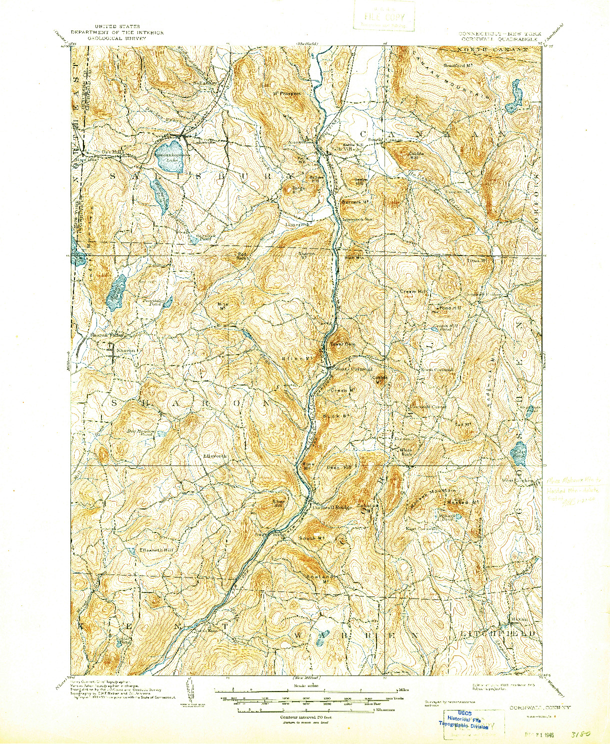 USGS 1:62500-SCALE QUADRANGLE FOR CORNWALL, CT 1903