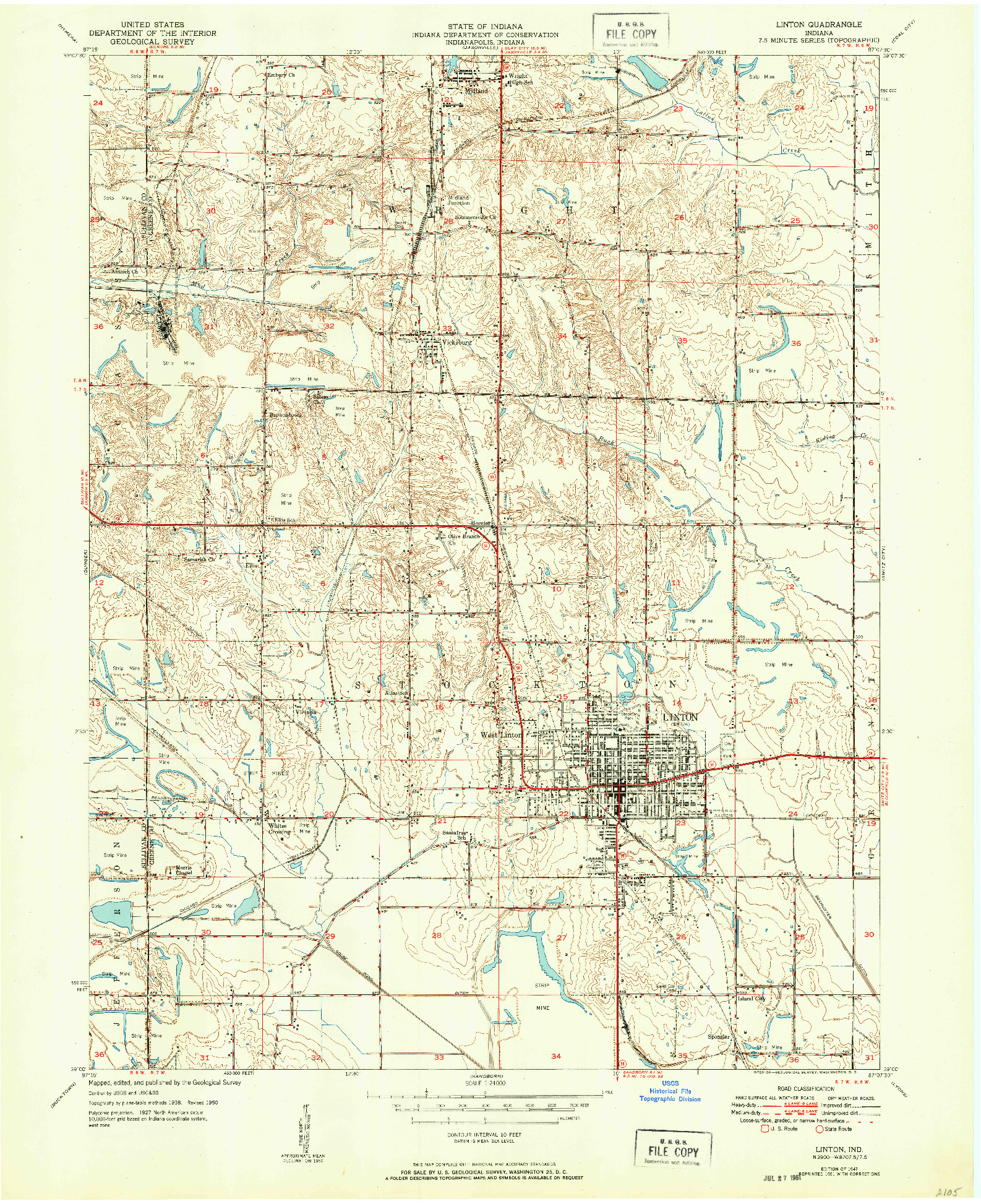 USGS 1:24000-SCALE QUADRANGLE FOR LINTON, IN 1947