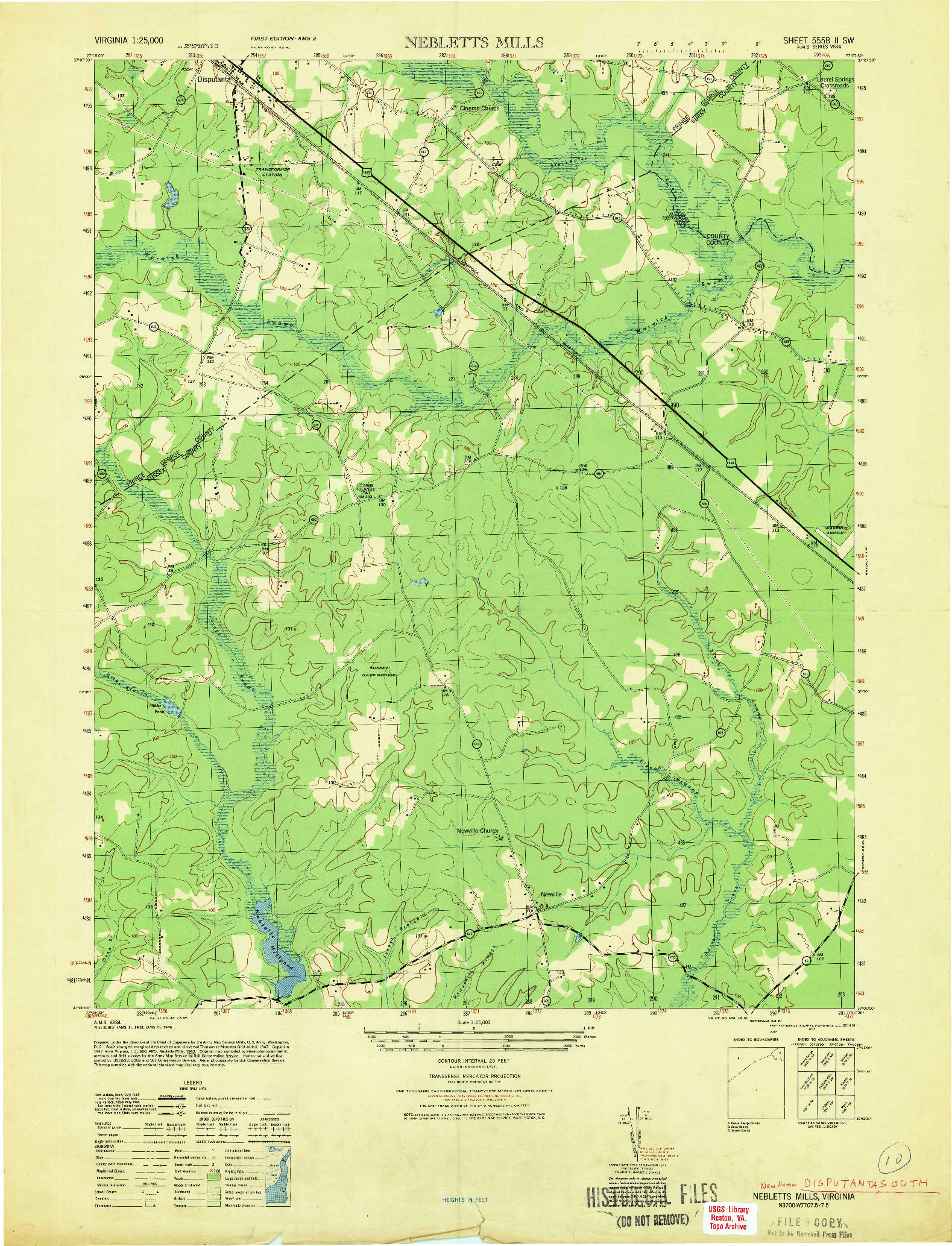 USGS 1:25000-SCALE QUADRANGLE FOR NEBLETTS MILLS, VA 1947
