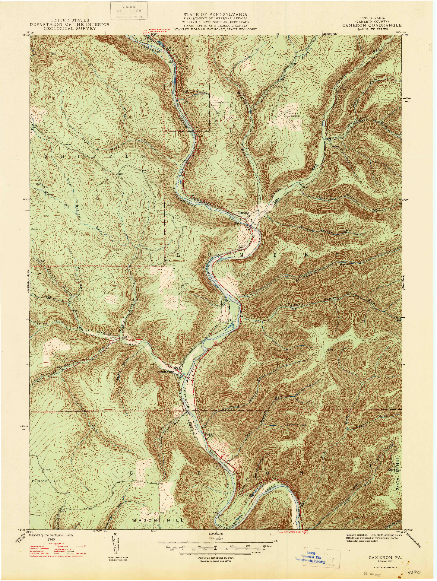 USGS 1:24000-SCALE QUADRANGLE FOR CAMERON, PA 1947