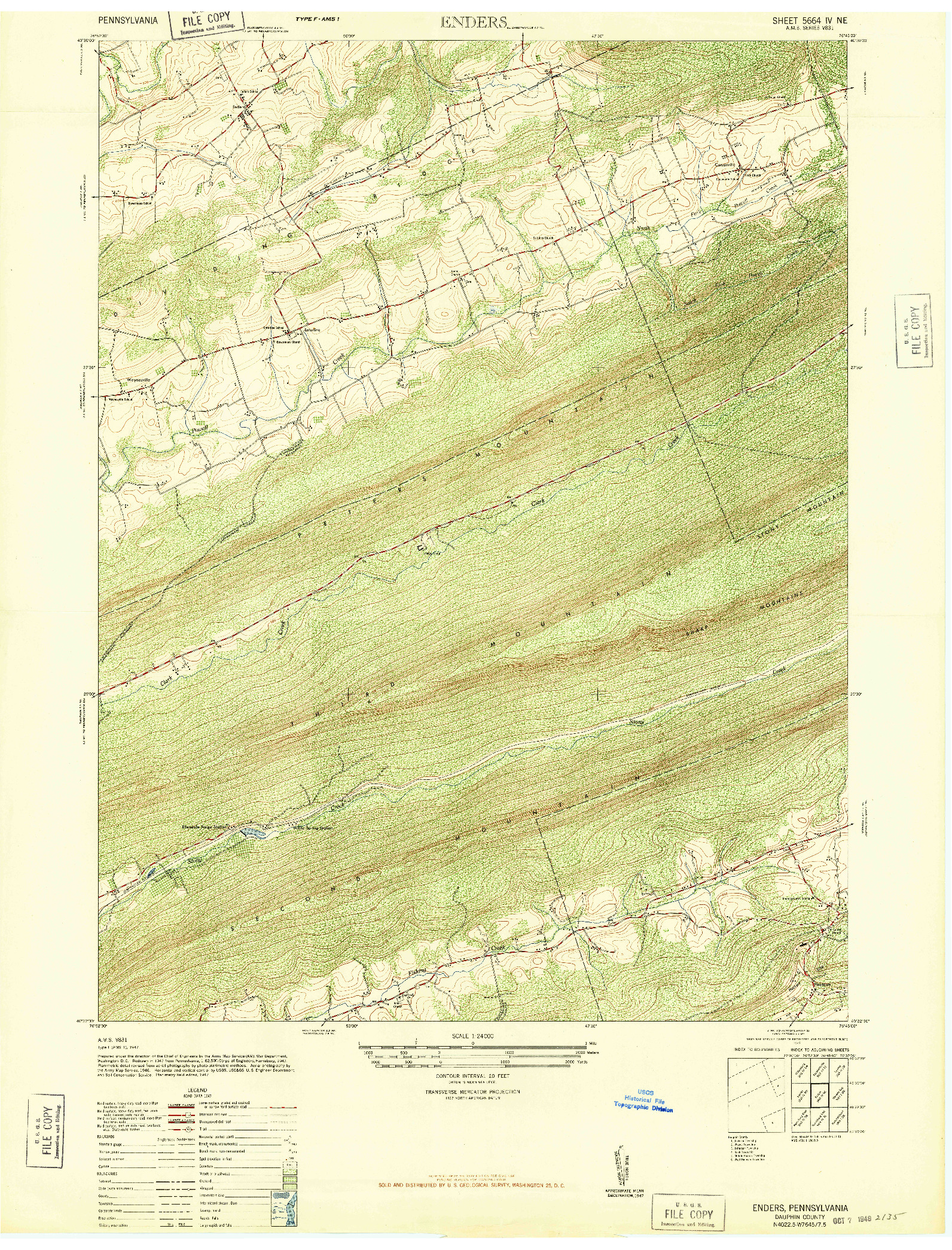 USGS 1:24000-SCALE QUADRANGLE FOR ENDERS, PA 1947