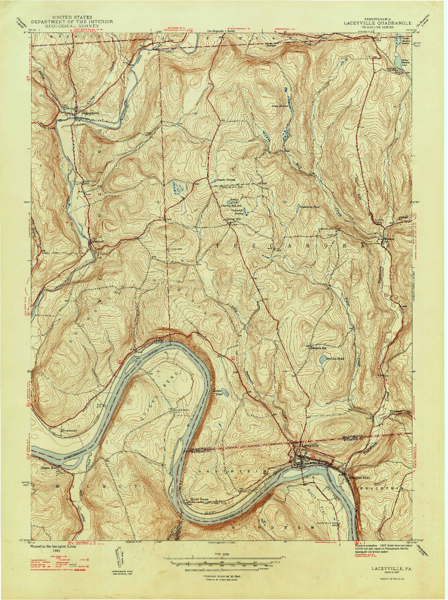 USGS 1:24000-SCALE QUADRANGLE FOR LACEYVILLE, PA 1947