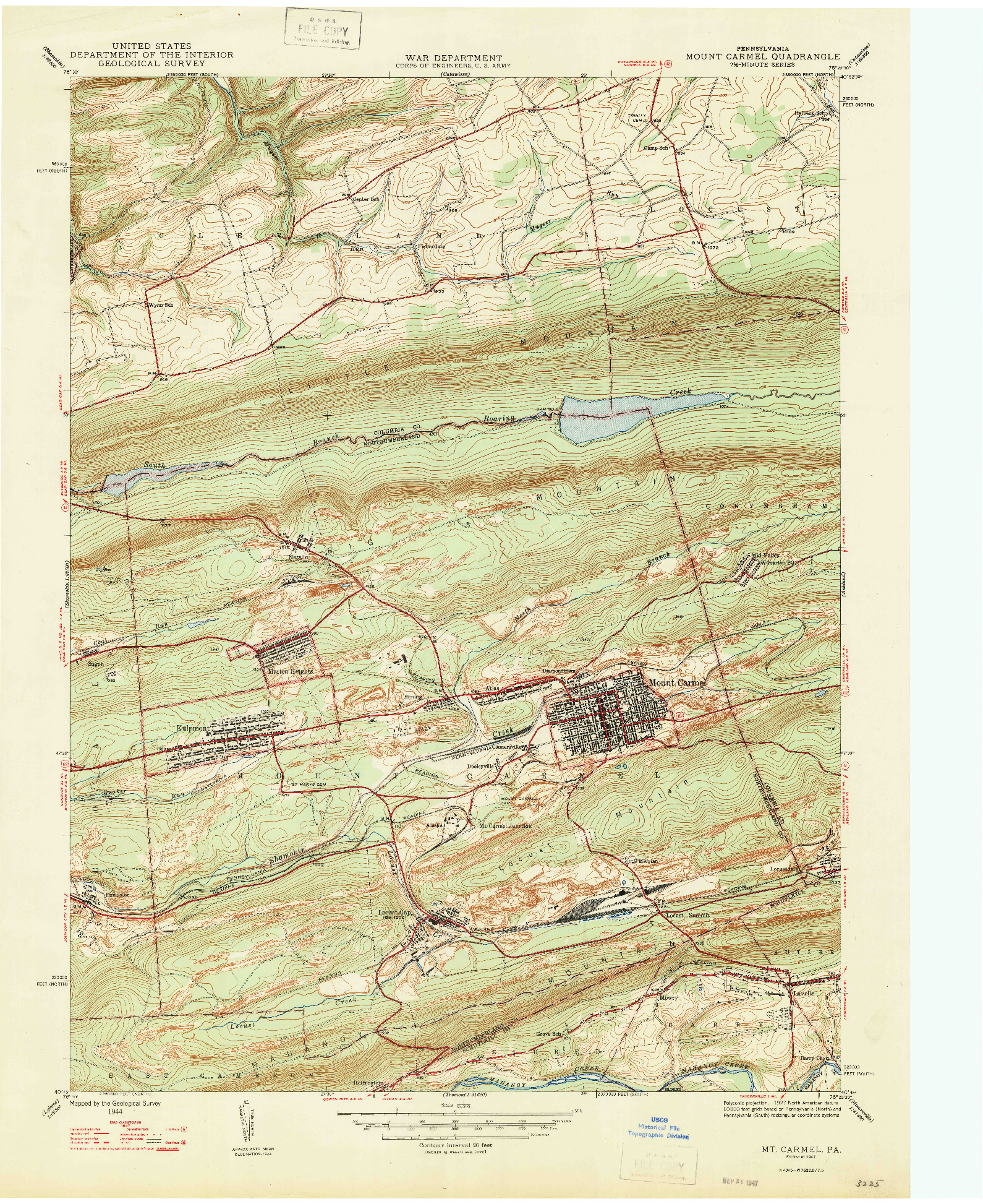 USGS 1:24000-SCALE QUADRANGLE FOR MT. CARMEL, PA 1947