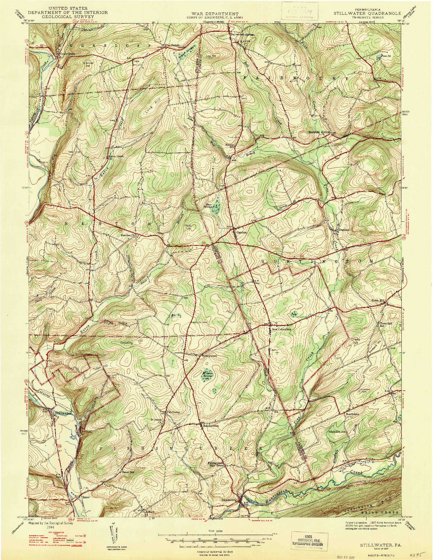 USGS 1:24000-SCALE QUADRANGLE FOR STILLWATER, PA 1947