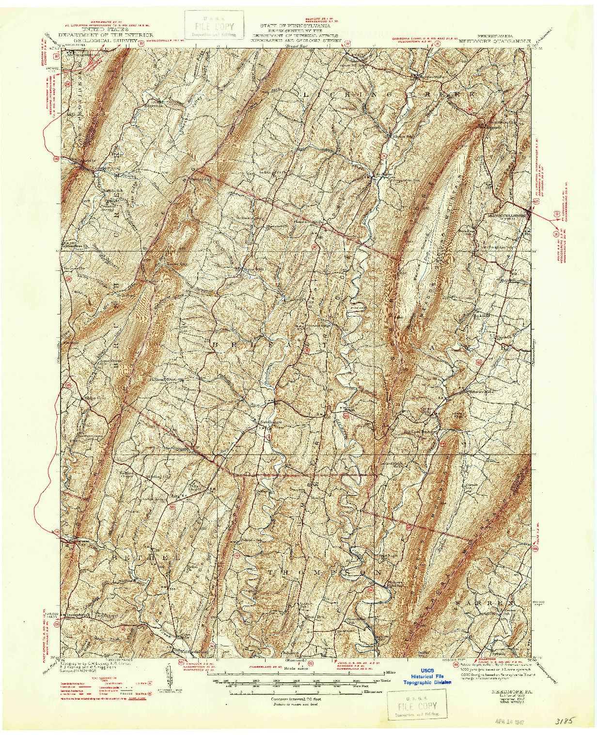 USGS 1:62500-SCALE QUADRANGLE FOR NEEDMORE, PA 1939