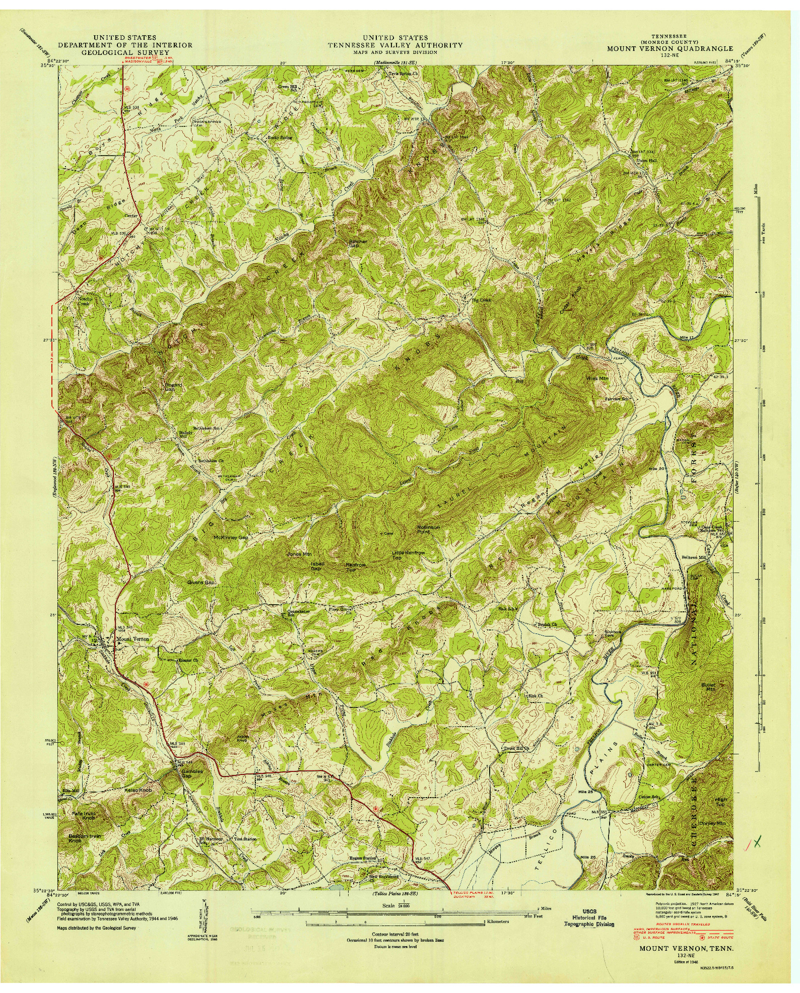 USGS 1:24000-SCALE QUADRANGLE FOR MOUNT VERNON, TN 1946