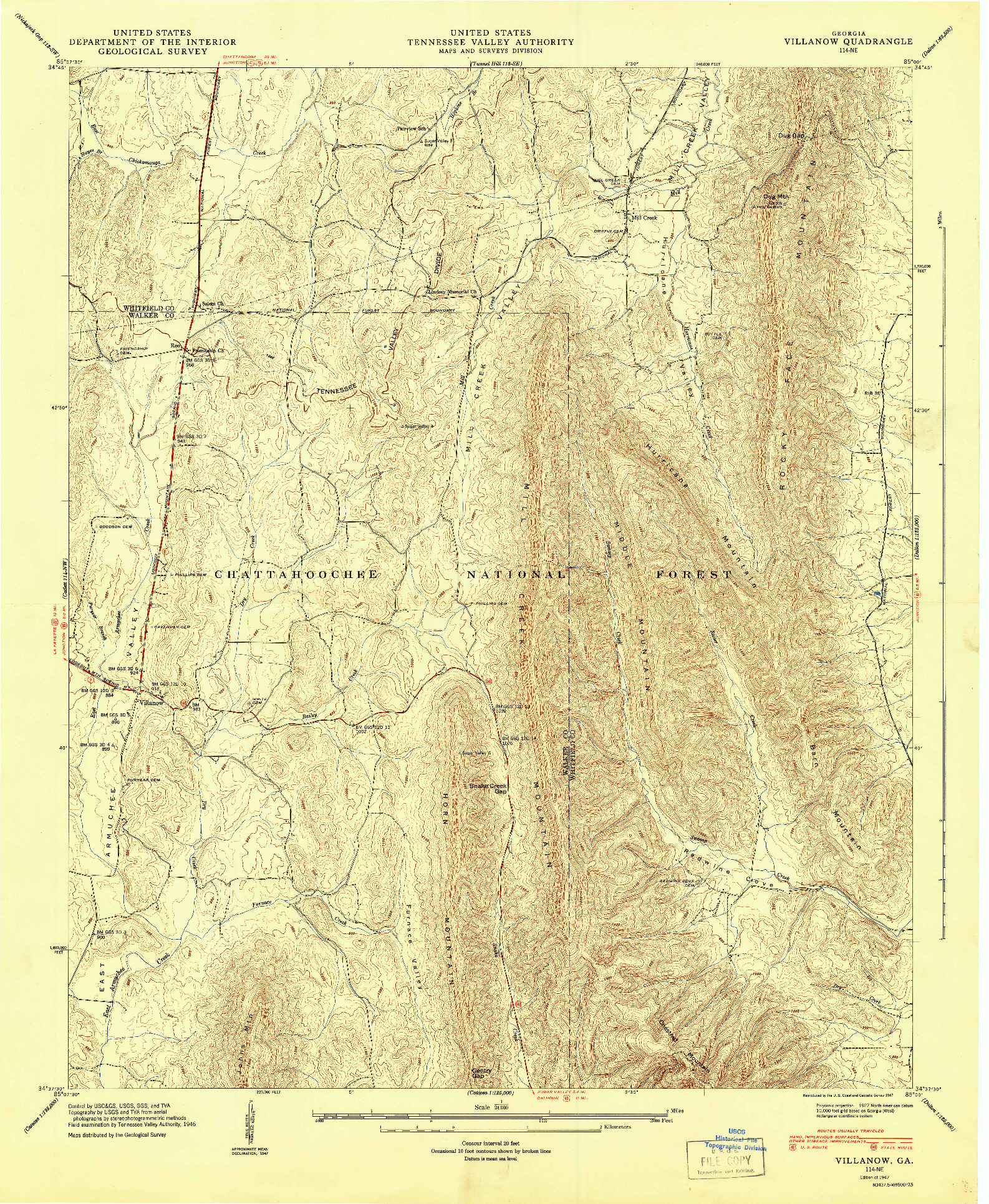 USGS 1:24000-SCALE QUADRANGLE FOR VILLANOW, GA 1947