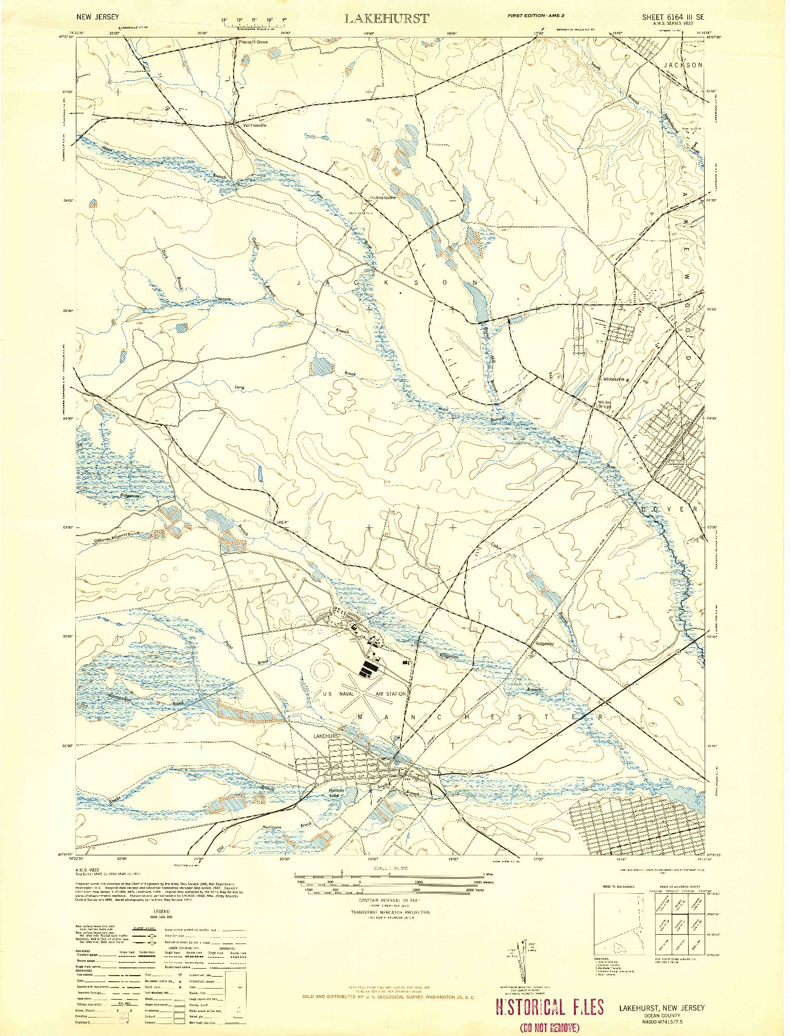 USGS 1:24000-SCALE QUADRANGLE FOR LAKEHURST, NJ 1947