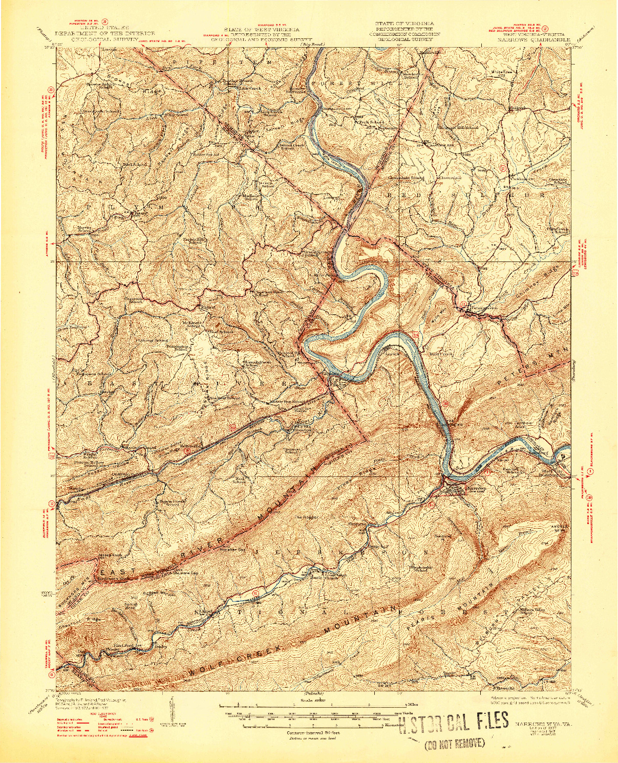 USGS 1:62500-SCALE QUADRANGLE FOR NARROWS, WV 1937