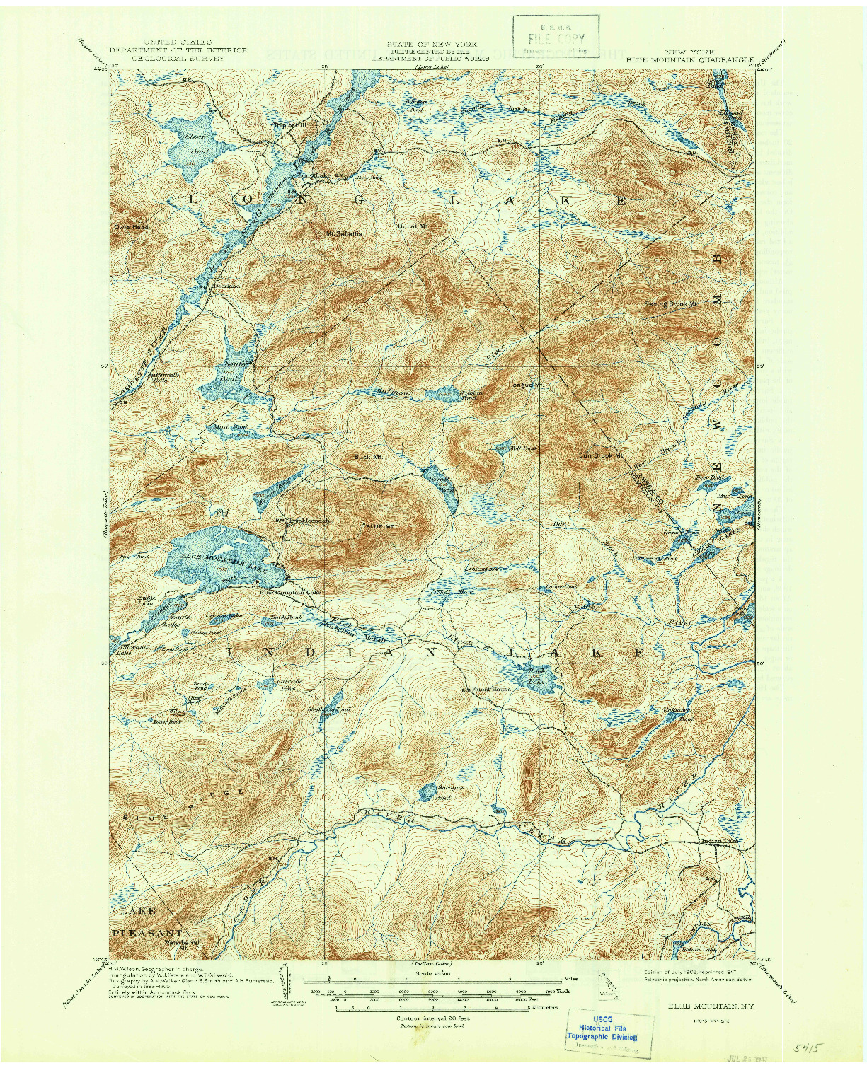 USGS 1:62500-SCALE QUADRANGLE FOR BLUE MOUNTAIN, NY 1903