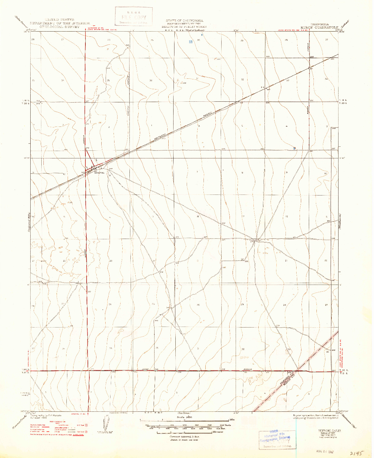 USGS 1:31680-SCALE QUADRANGLE FOR HURON, CA 1937