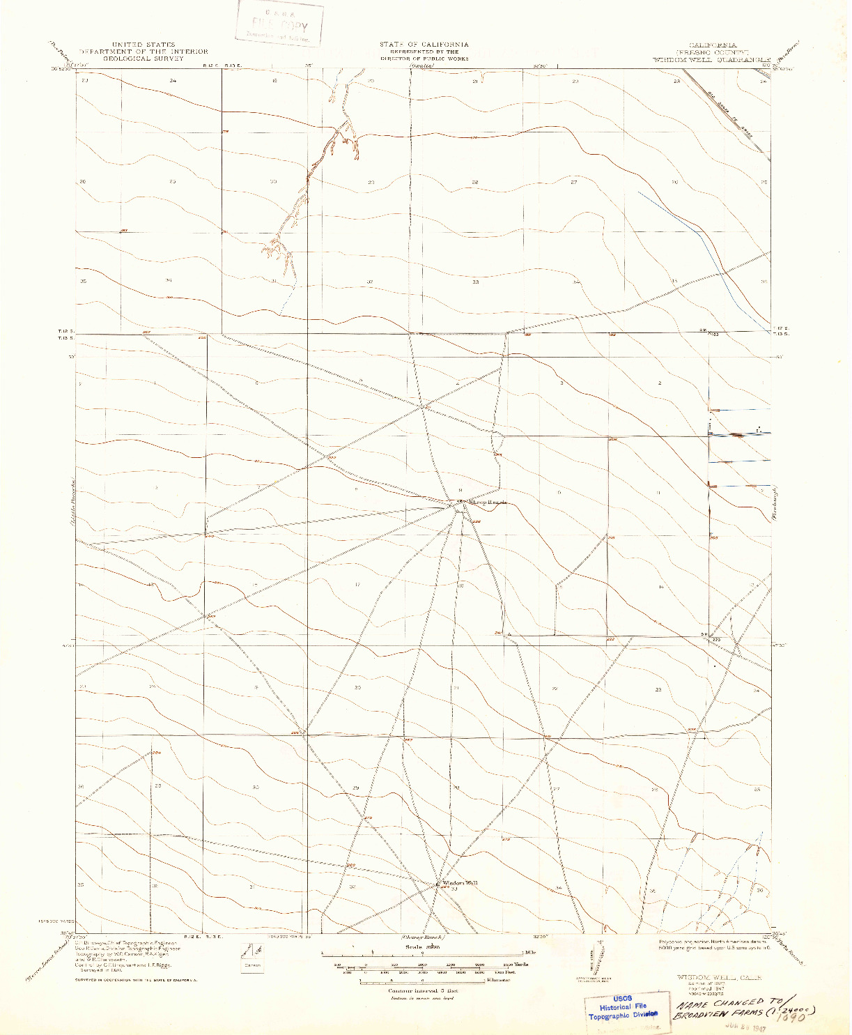 USGS 1:31680-SCALE QUADRANGLE FOR WISDOM WELL, CA 1923