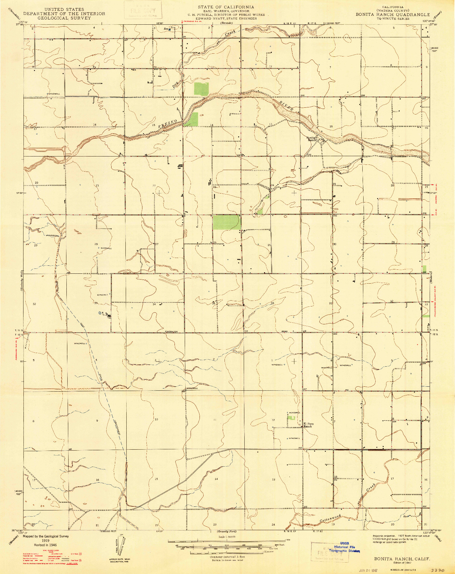 USGS 1:24000-SCALE QUADRANGLE FOR BONITA RANCH, CA 1947