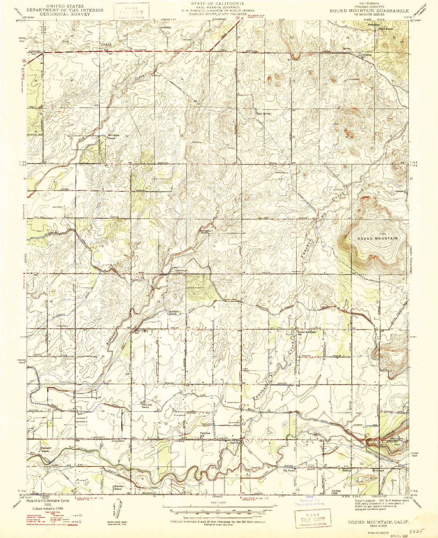 USGS 1:24000-SCALE QUADRANGLE FOR ROUND MOUNTAIN, CA 1947