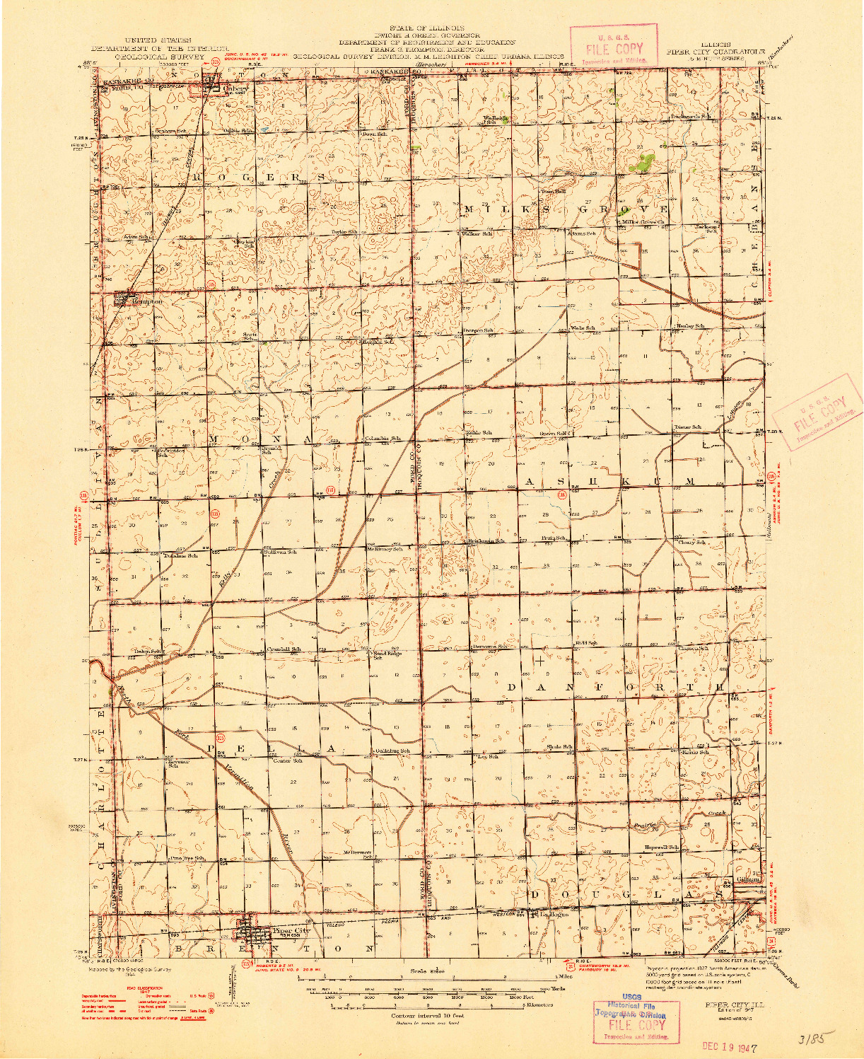 USGS 1:62500-SCALE QUADRANGLE FOR PIPER CITY, IL 1947