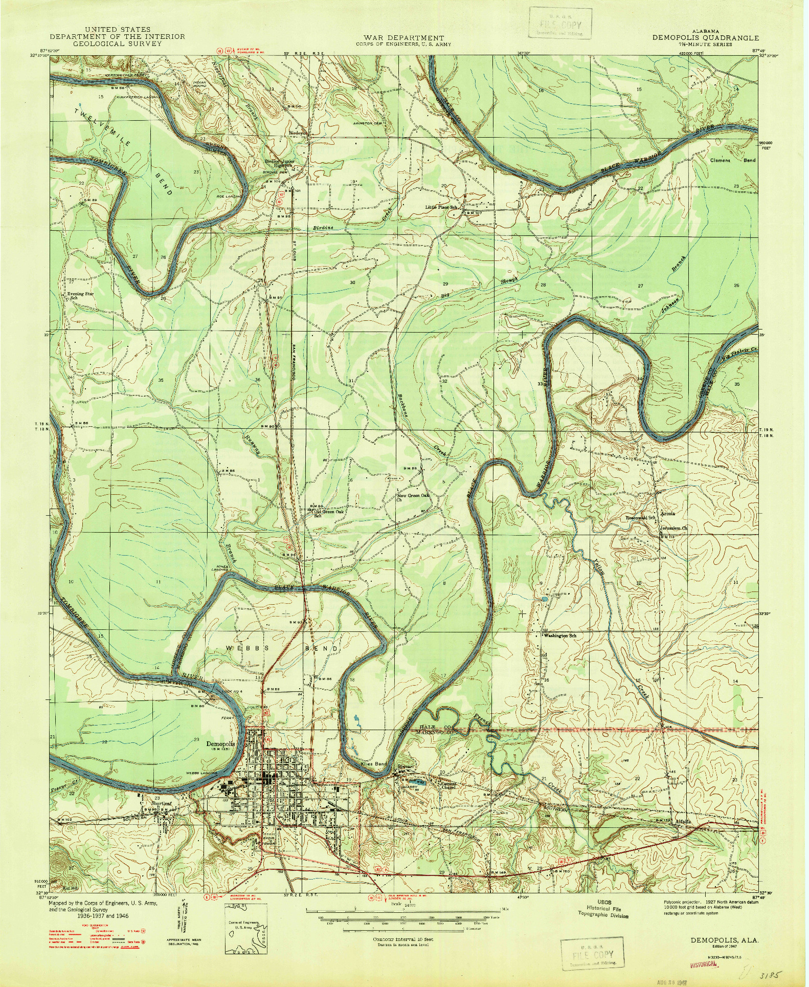 USGS 1:24000-SCALE QUADRANGLE FOR DEMOPOLIS, AL 1947