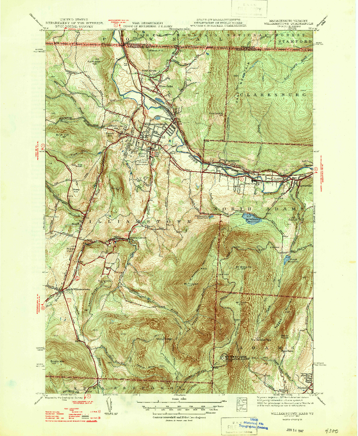 USGS 1:31680-SCALE QUADRANGLE FOR WILLIAMSTOWN, MA 1947