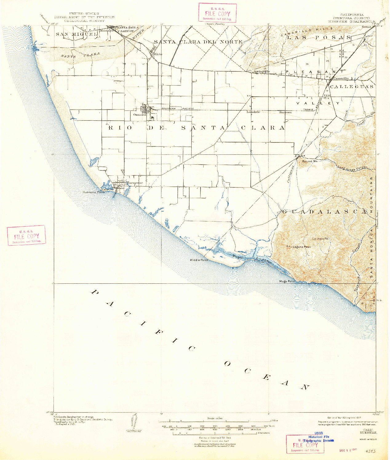 USGS 1:62500-SCALE QUADRANGLE FOR HUENEME, CA 1904