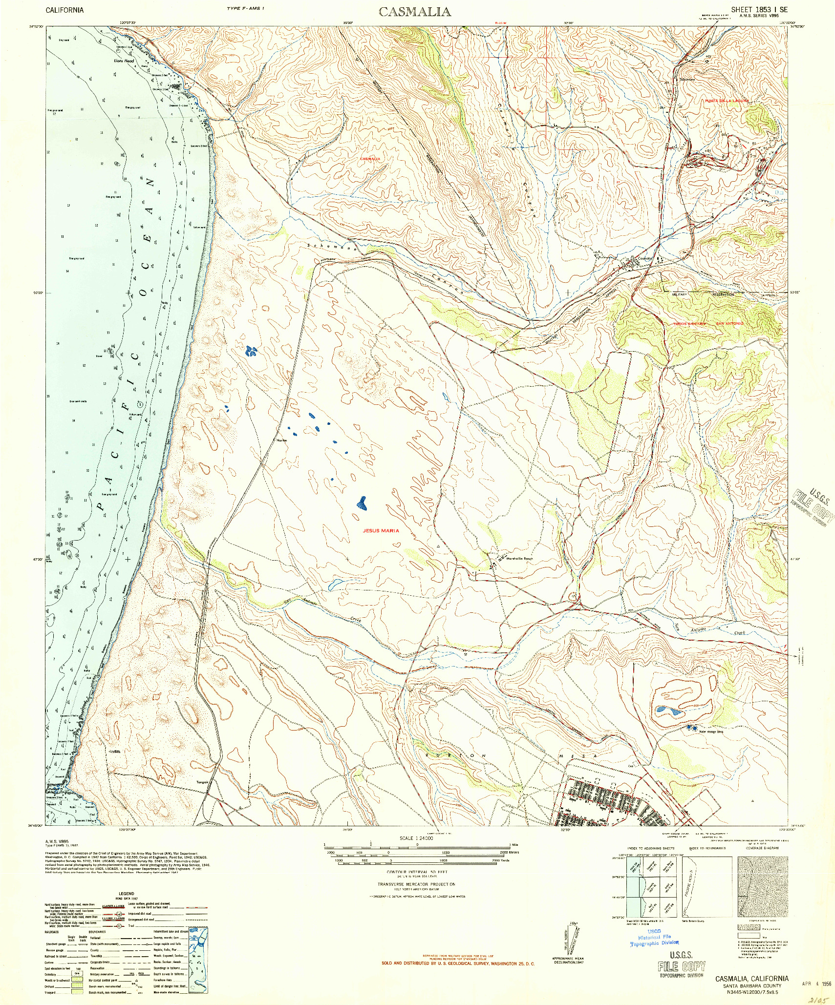 USGS 1:24000-SCALE QUADRANGLE FOR CASMALIA, CA 1947