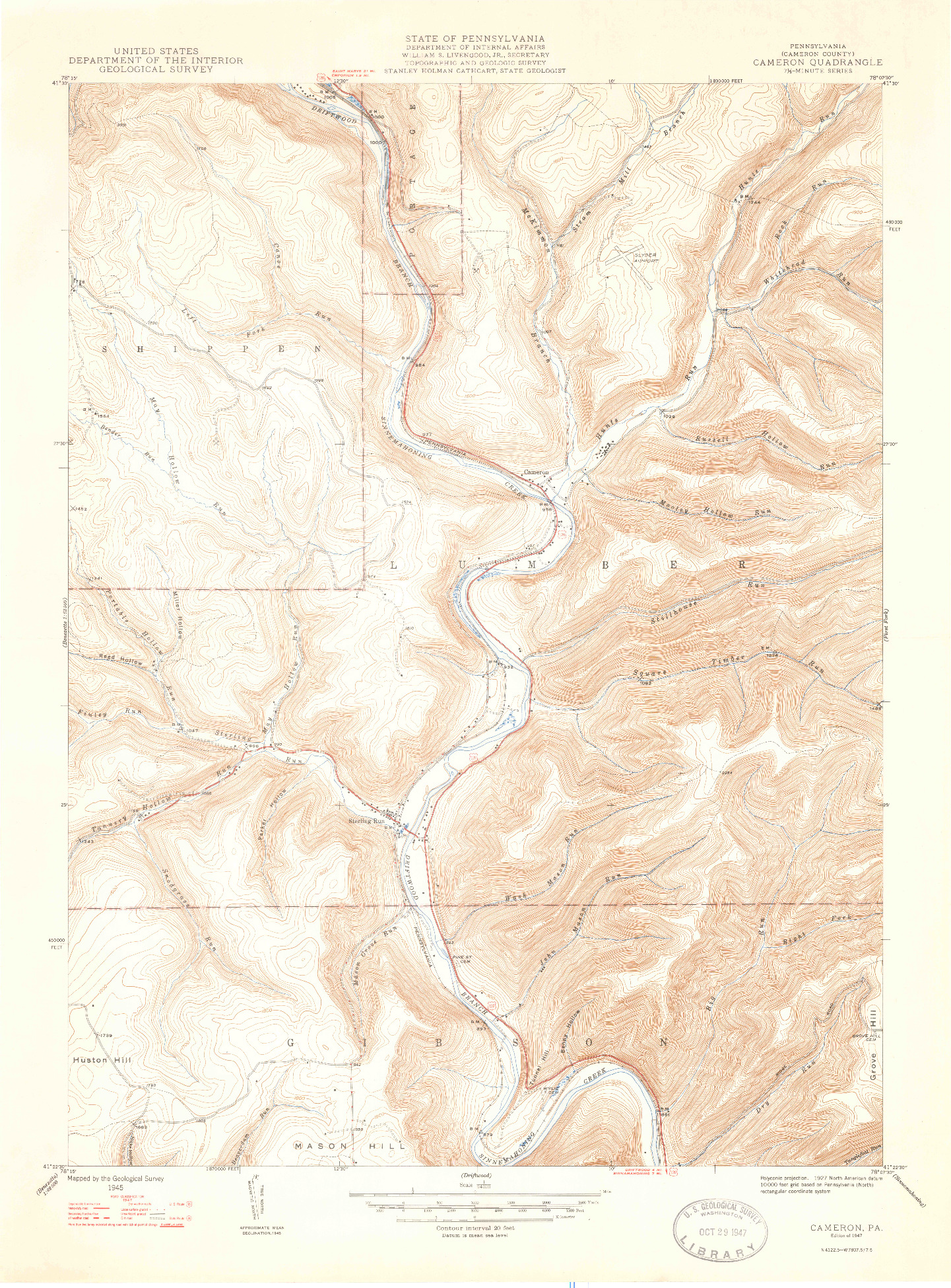 USGS 1:24000-SCALE QUADRANGLE FOR CAMERON, PA 1947