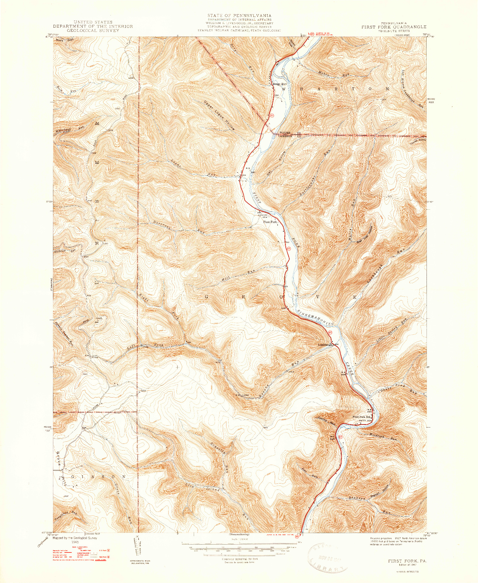 USGS 1:24000-SCALE QUADRANGLE FOR FIRST FORK, PA 1947