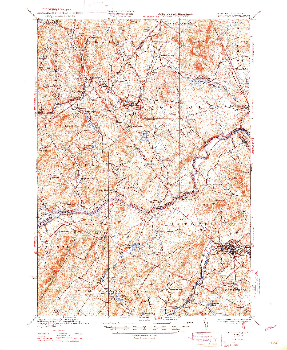 USGS 1:62500-SCALE QUADRANGLE FOR LITTLETON, VT 1935