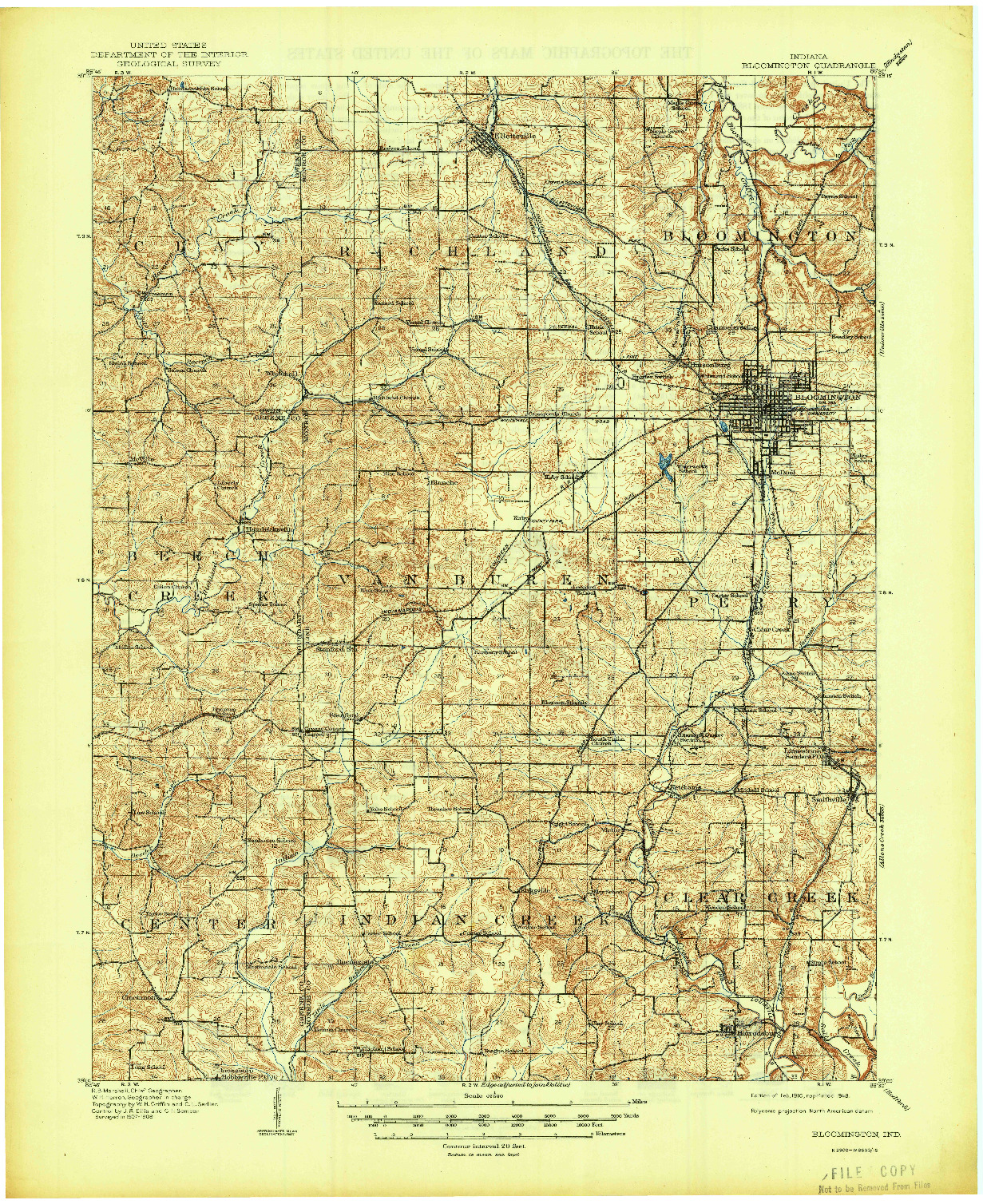 USGS 1:62500-SCALE QUADRANGLE FOR BLOOMINGTON, IN 1910