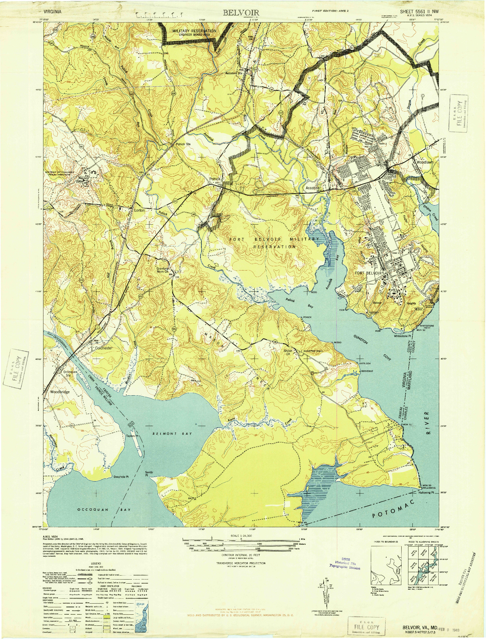 USGS 1:24000-SCALE QUADRANGLE FOR BELVOIR, VA 1948