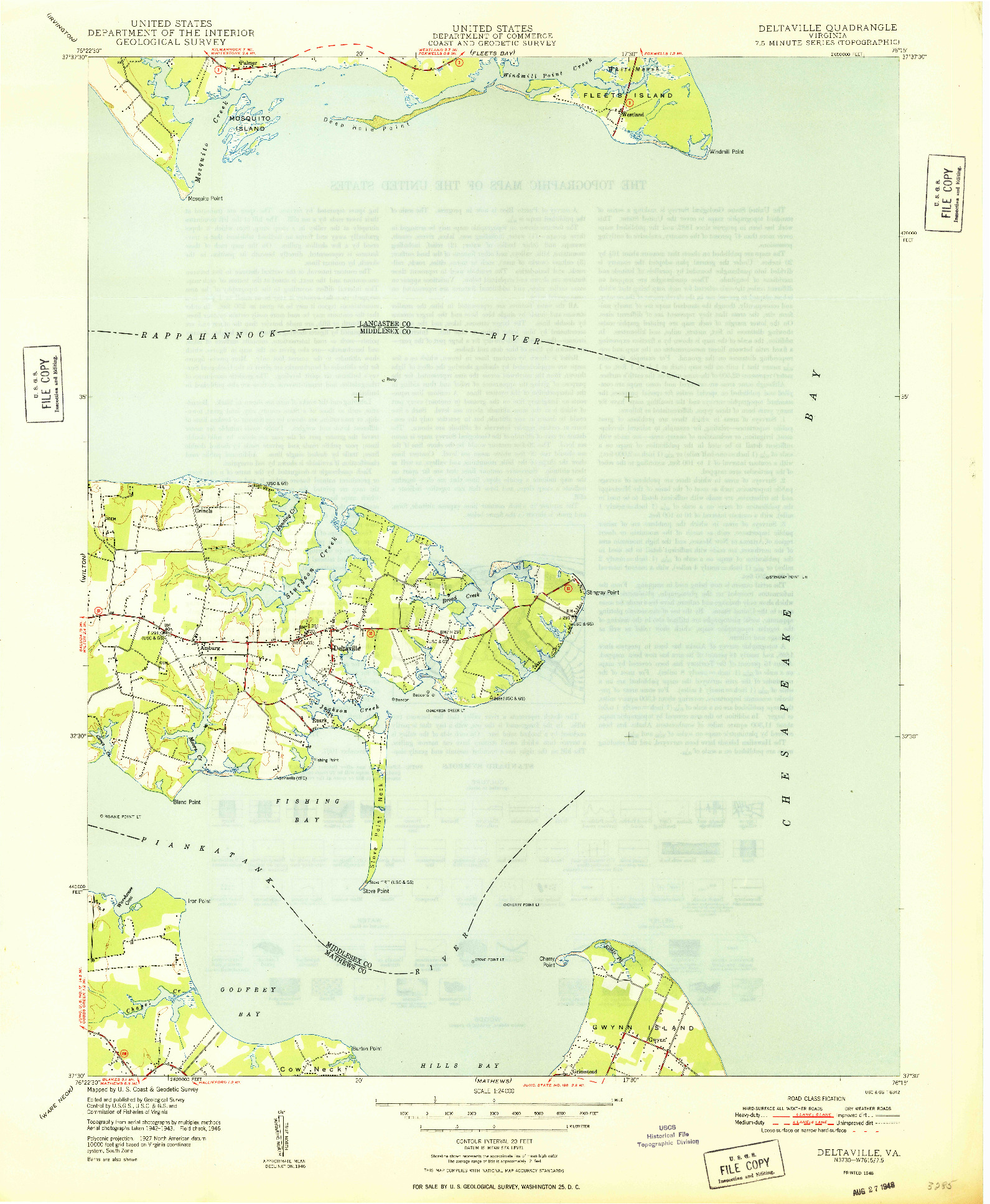 USGS 1:24000-SCALE QUADRANGLE FOR DELTAVILLE, VA 1948