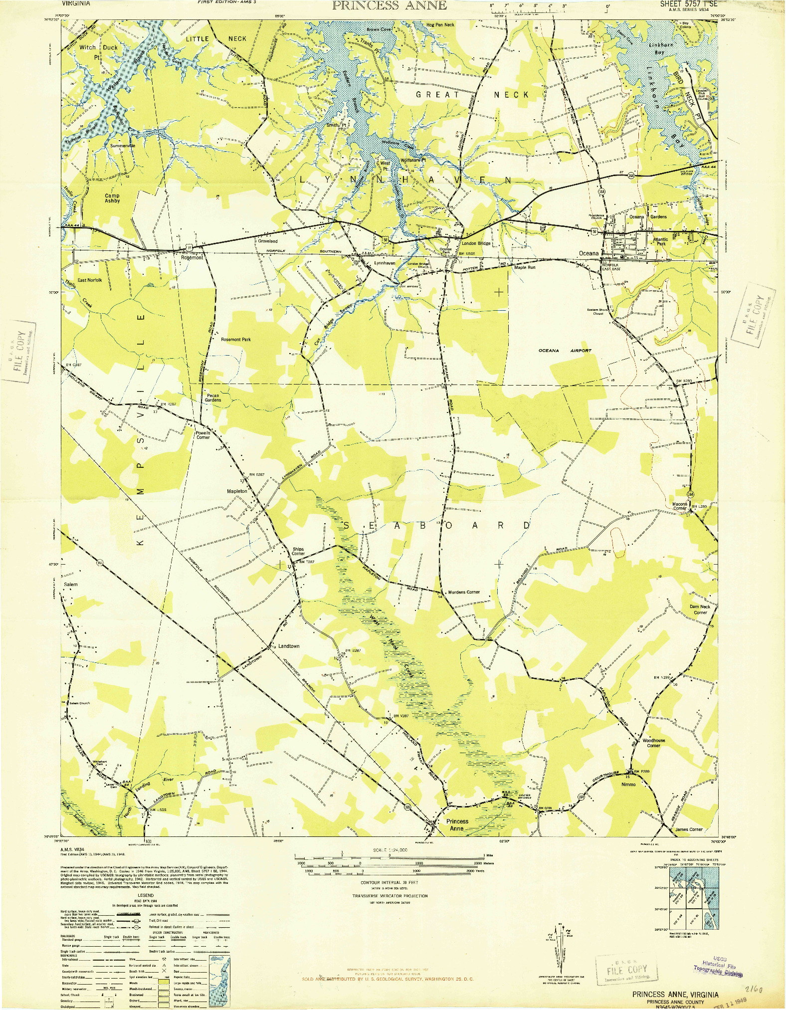 USGS 1:24000-SCALE QUADRANGLE FOR PRINCESS ANNE, VA 1948