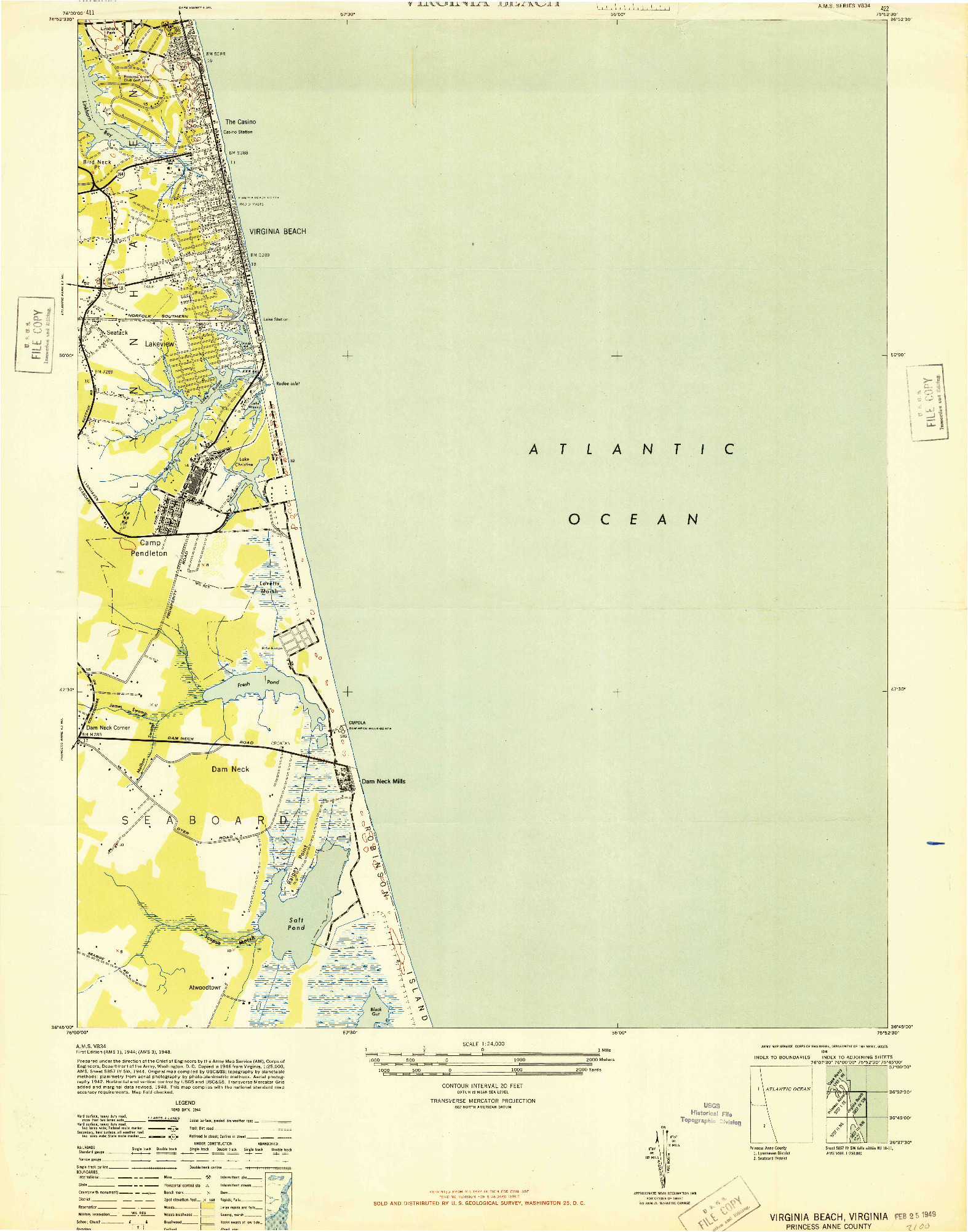 USGS 1:24000-SCALE QUADRANGLE FOR VIRGINIA BEACH, VA 1948