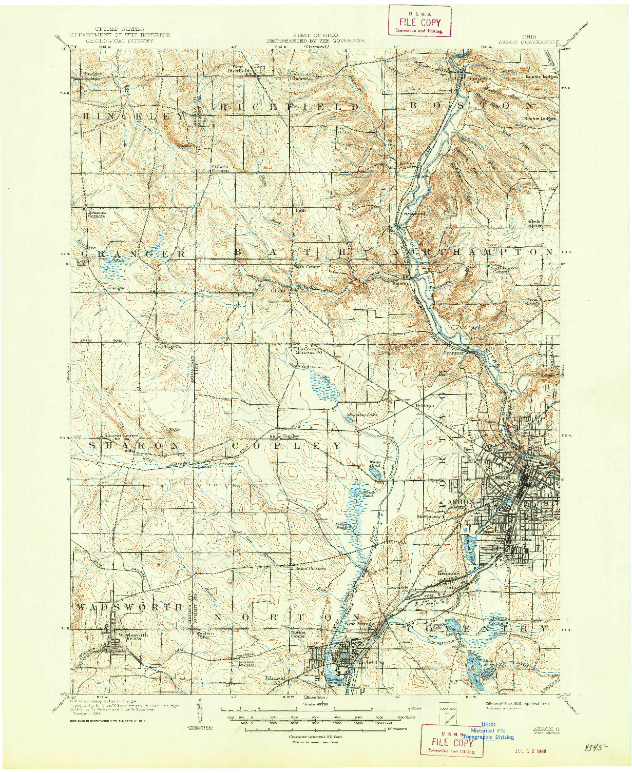 USGS 1:62500-SCALE QUADRANGLE FOR AKRON, OH 1905