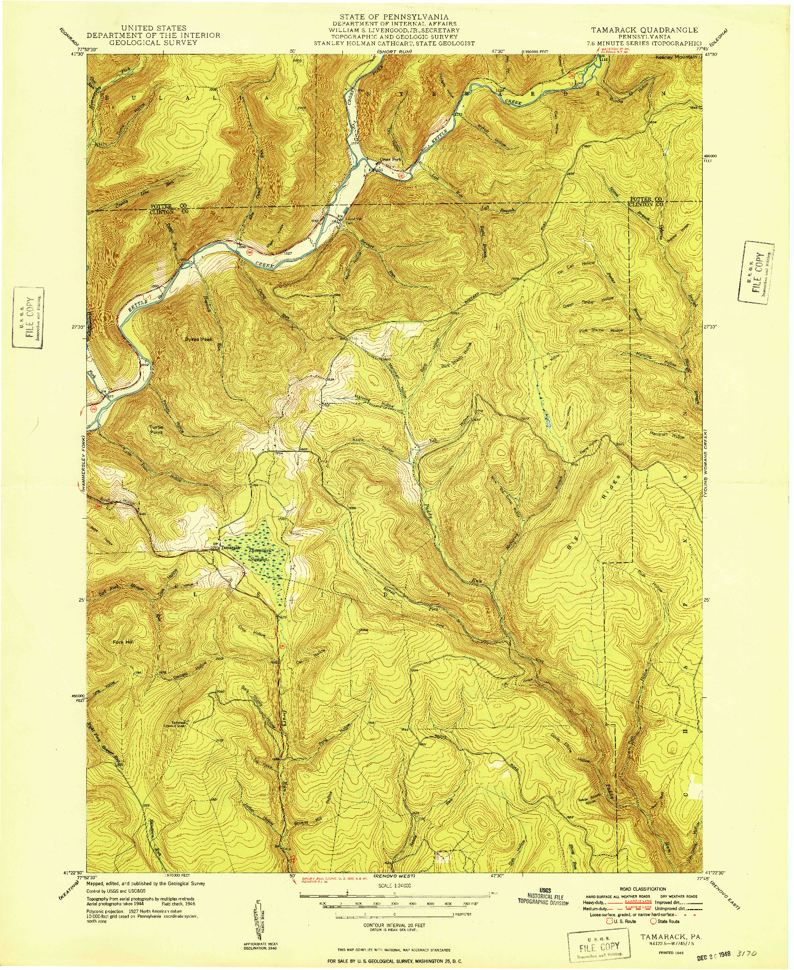 USGS 1:24000-SCALE QUADRANGLE FOR TAMARACK, PA 1948