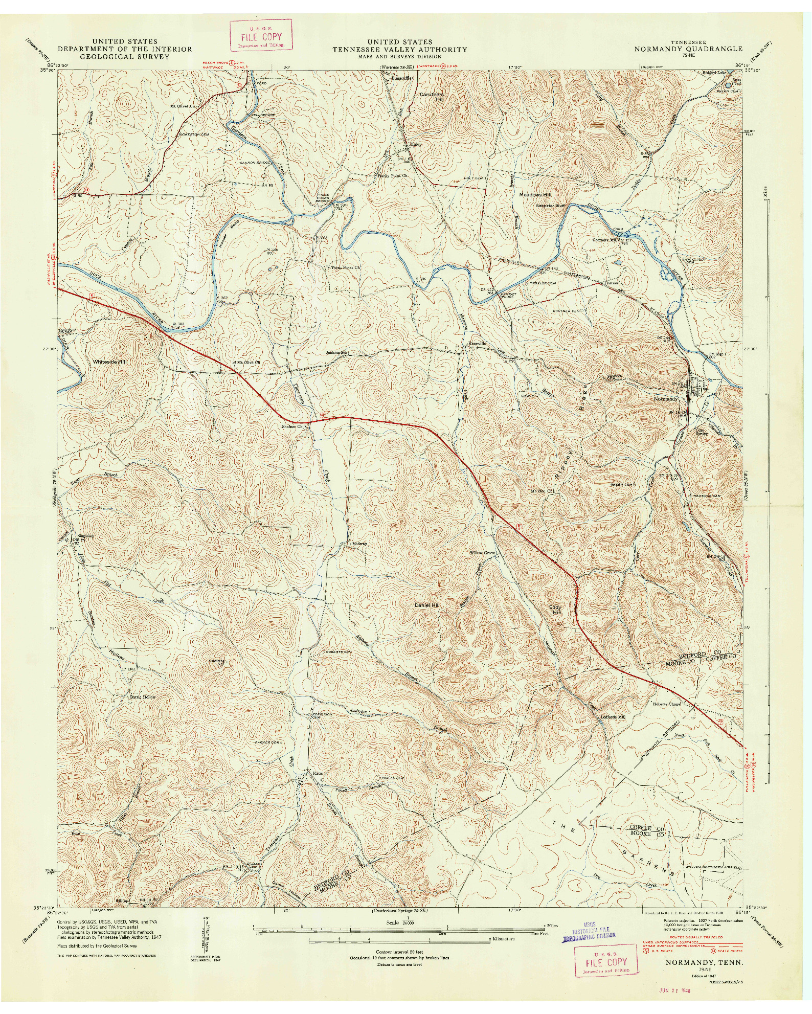 USGS 1:24000-SCALE QUADRANGLE FOR NORMANDY, TN 1947